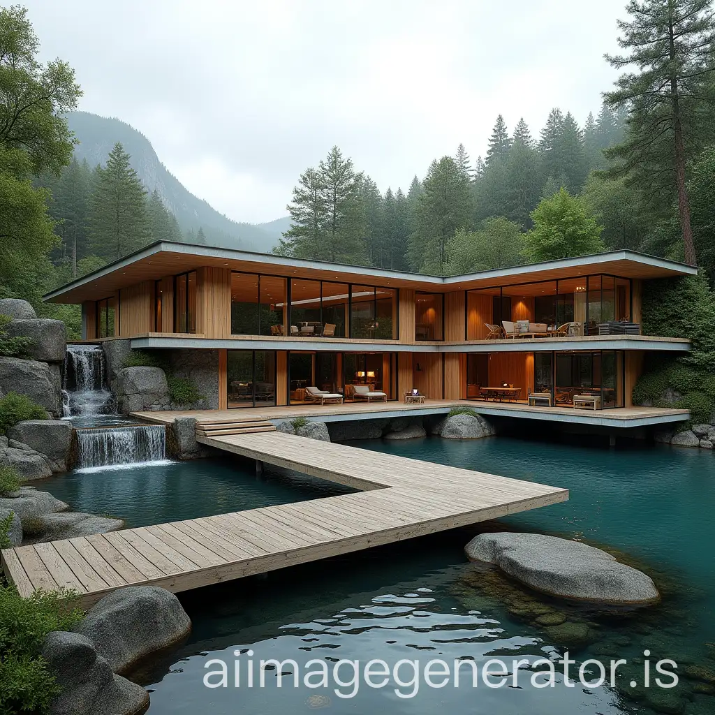 Contemporary-Grande-Maison-with-Wood-Glass-and-Concrete-by-a-Serene-River-Dock