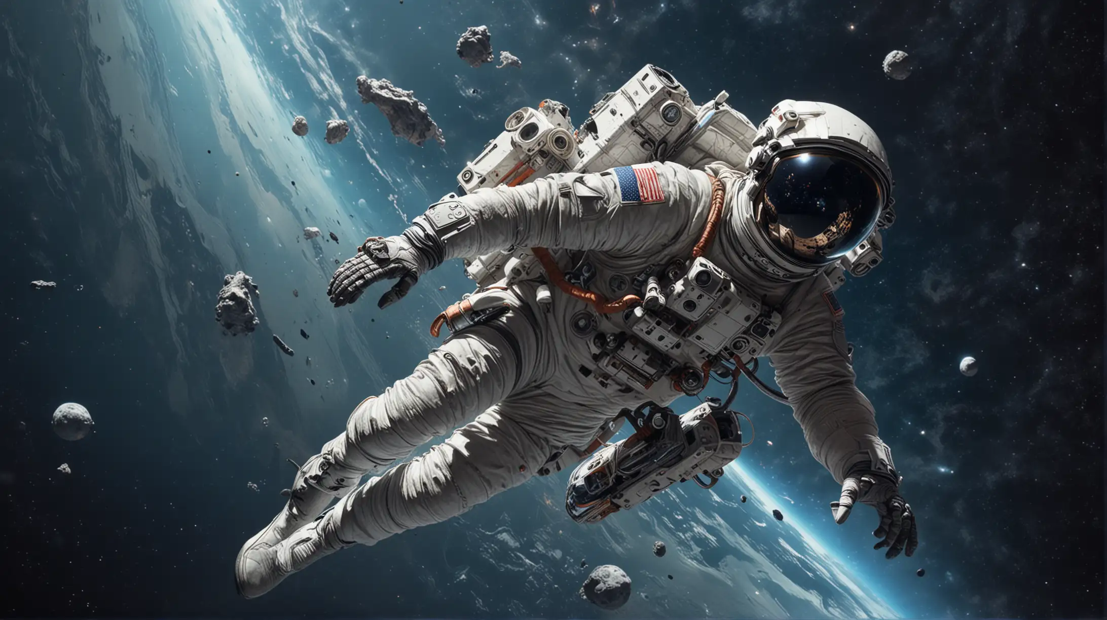 Futuristic Astronaut Artist Floating in Space