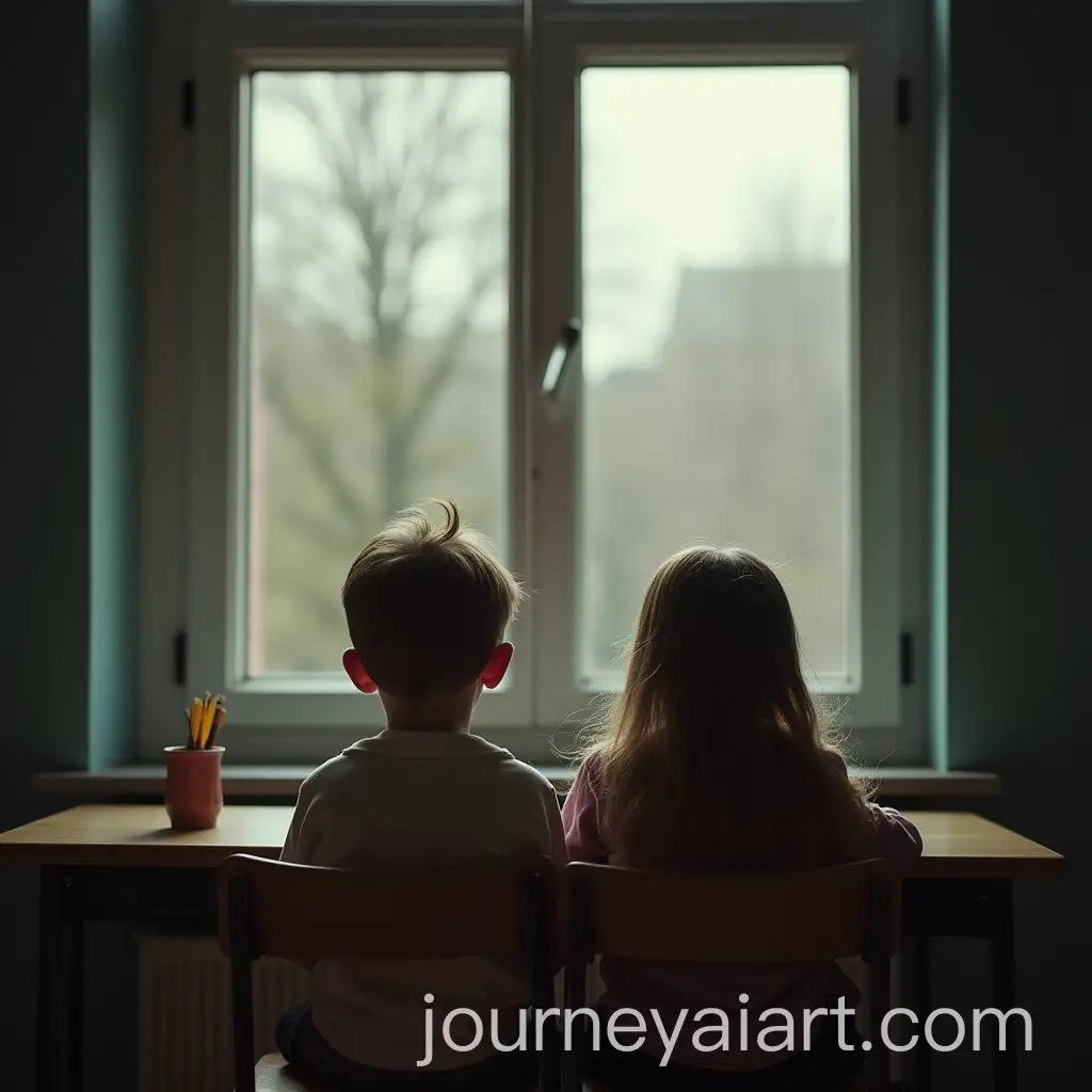 Twins-Looking-Out-the-Window-in-a-Quiet-German-Classroom