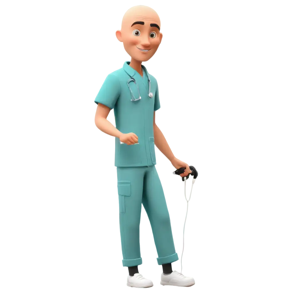 Male-Nurse-Without-Hair-in-Cartoon-Style-PNG-Perfect-for-Healthcare-Illustrations-and-Digital-Art