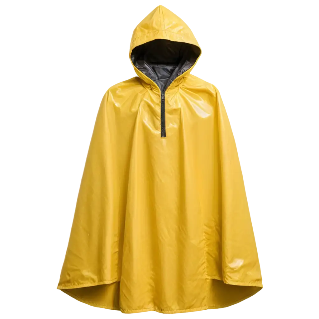 Isolated image of a folded yellow rain poncho on pure white background, studio lighting, alpha transparency, clean edges, minimal wrinkles