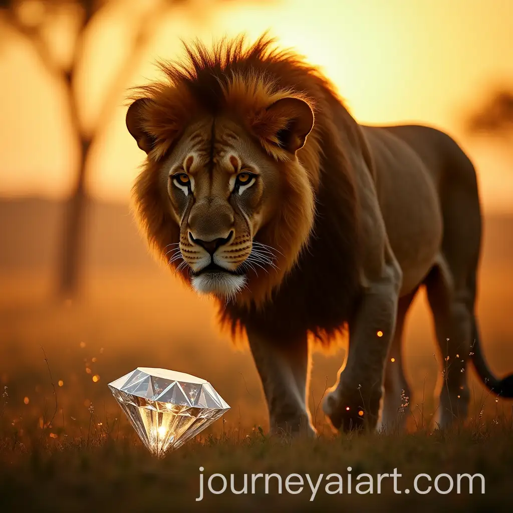 Majestic-Lion-Gazing-at-a-Sparkling-Diamond-in-a-Sunlit-Savanna