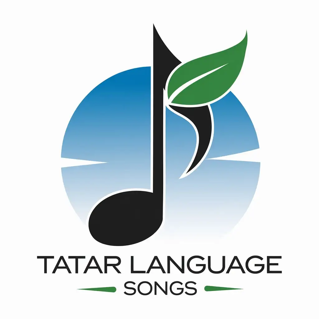 LOGO Design for Tatar Language Songs Vector Logo with Black Note Green Leaf and Blue Summer Sky Theme