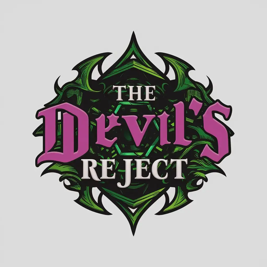 LOGO Design for The Devils Reject Gothic Purple Green with Black Complex Design on Clear Background