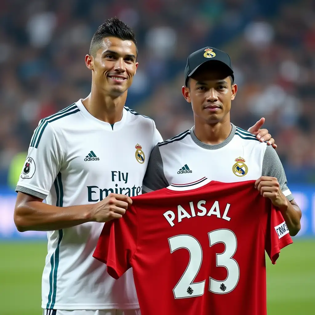 Cristiano-Ronaldo-Poses-with-Indonesian-Soccer-Fan-in-Stadium