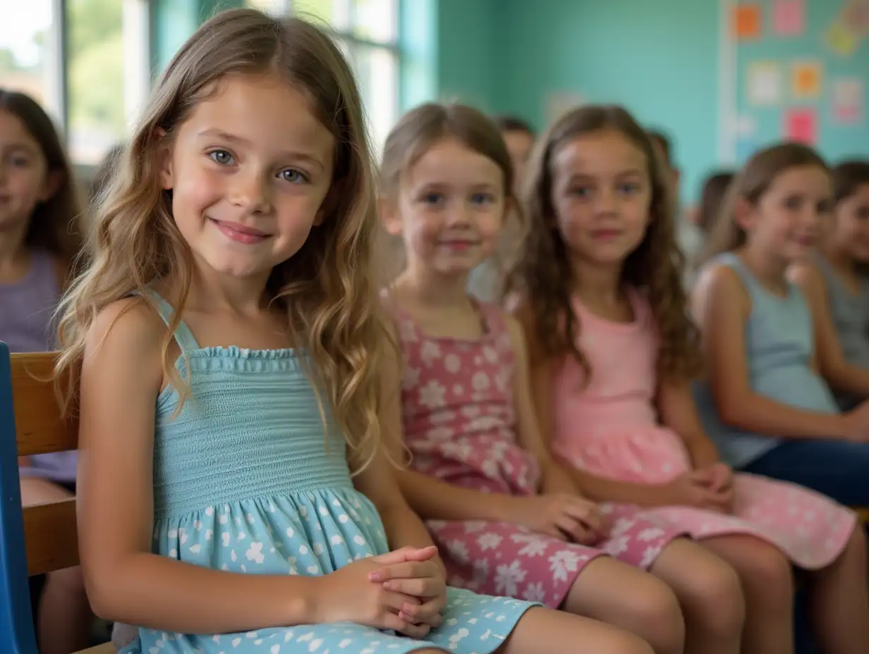 Second-Grade-Classroom-at-a-Girls-School-with-Shiny-Skin-and-Summer-Minidresses