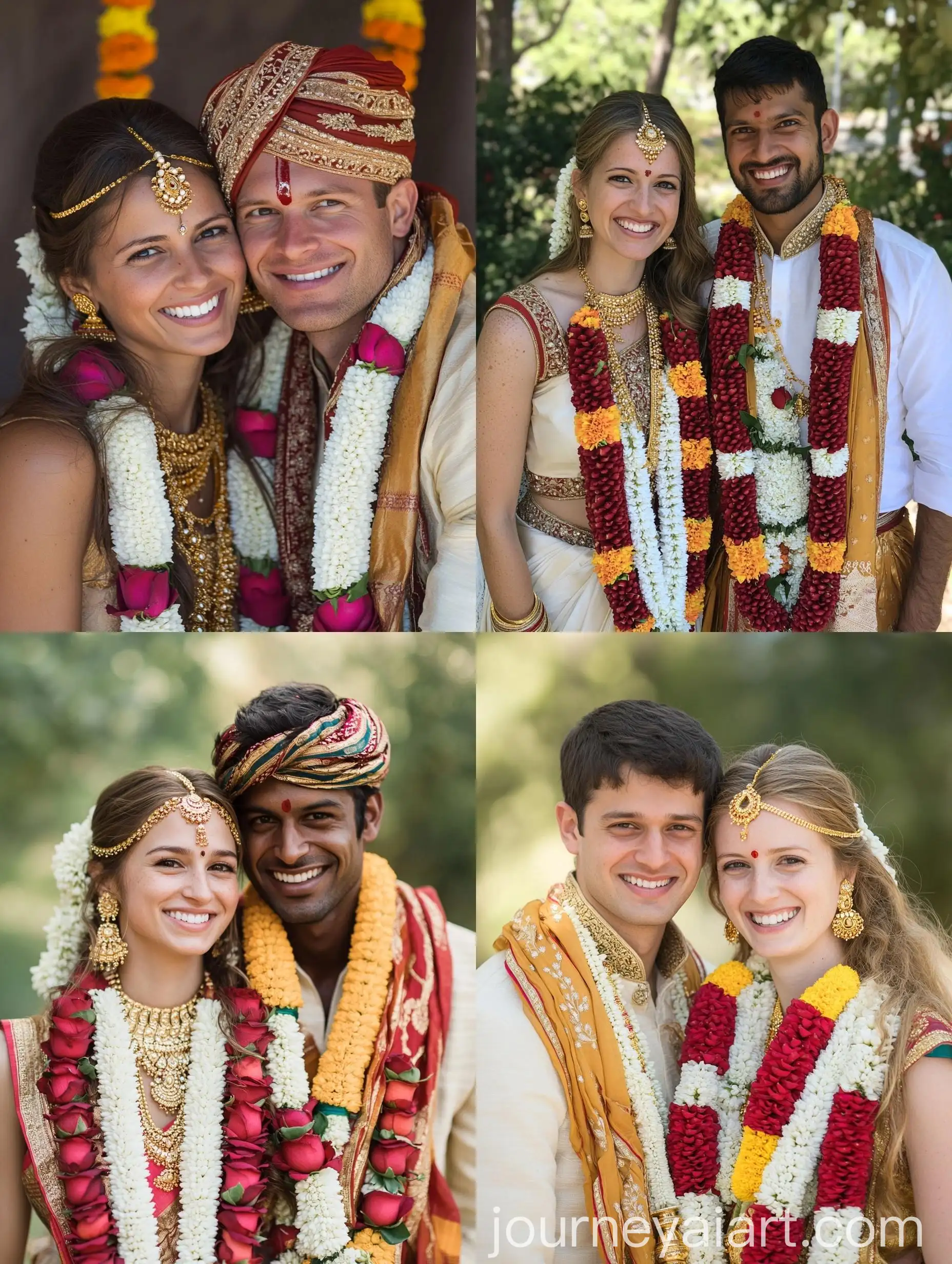 Happy-Multicultural-Wedding-South-Indian-Bride-and-Groom-in-Traditional-Attire