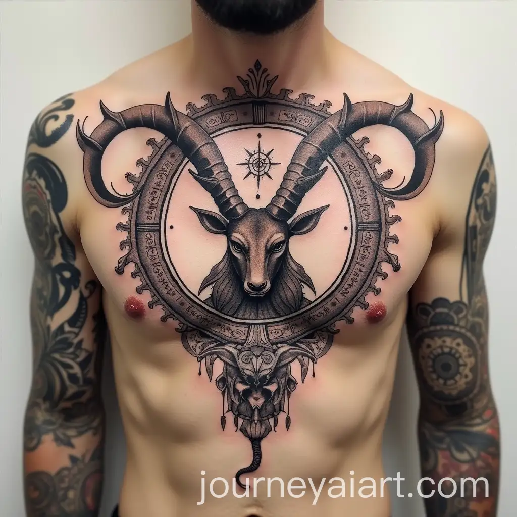 Zen-Enso-Circle-with-Capricorn-Symbol-Chest-Tattoo-Design