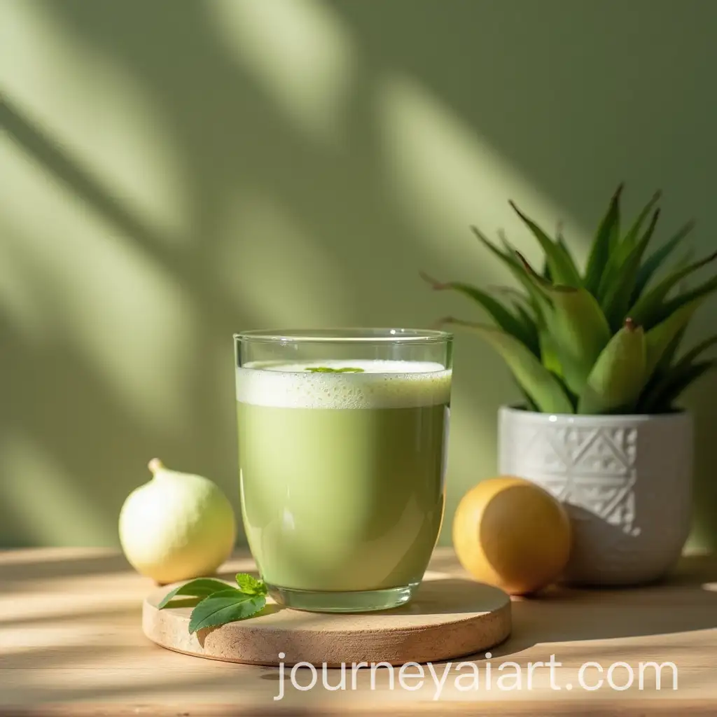 Heily-Biber-Enjoying-Matcha-Latte-in-a-Bright-Summer-Morning-Kitchen