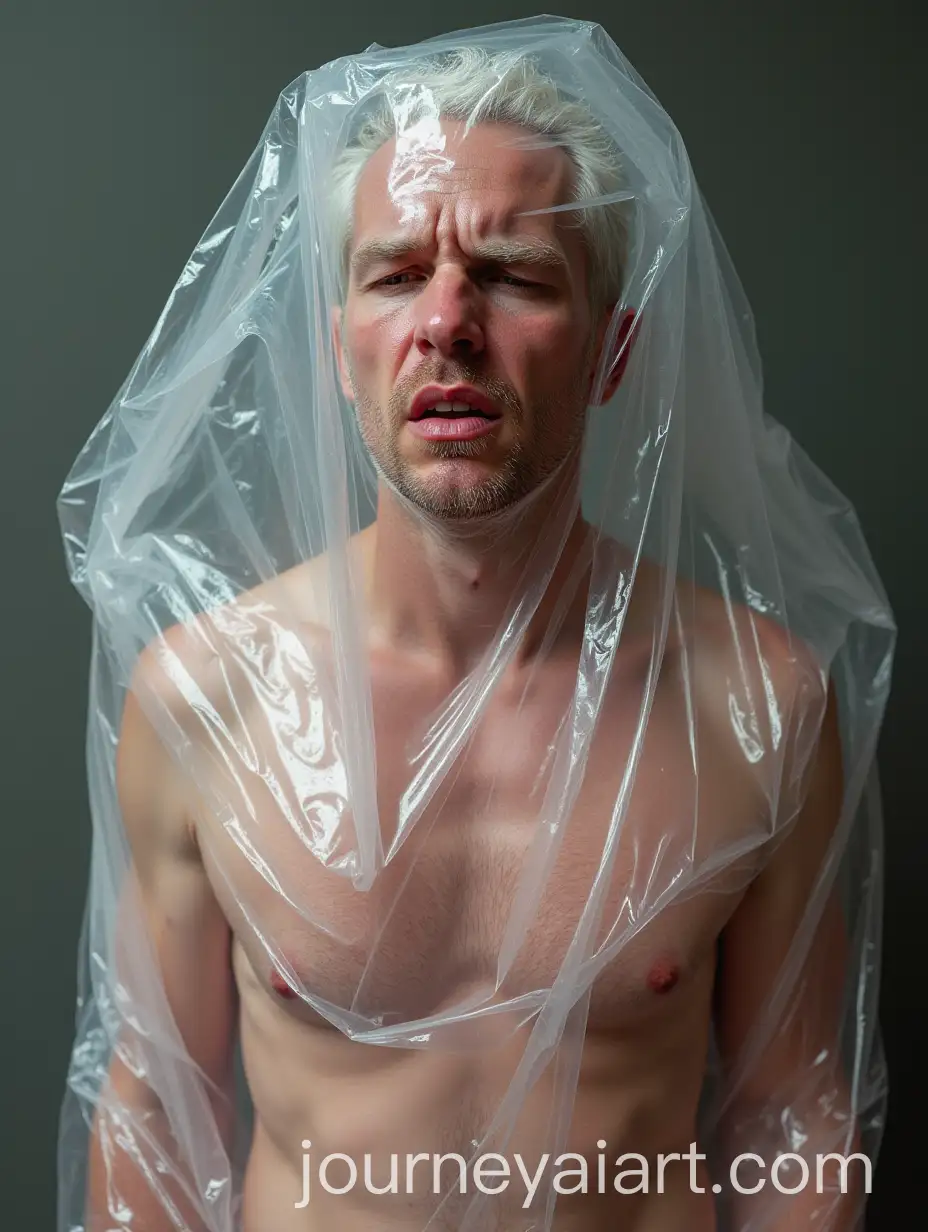 Man-Contained-in-PlasticWrapped-Meat-Tray