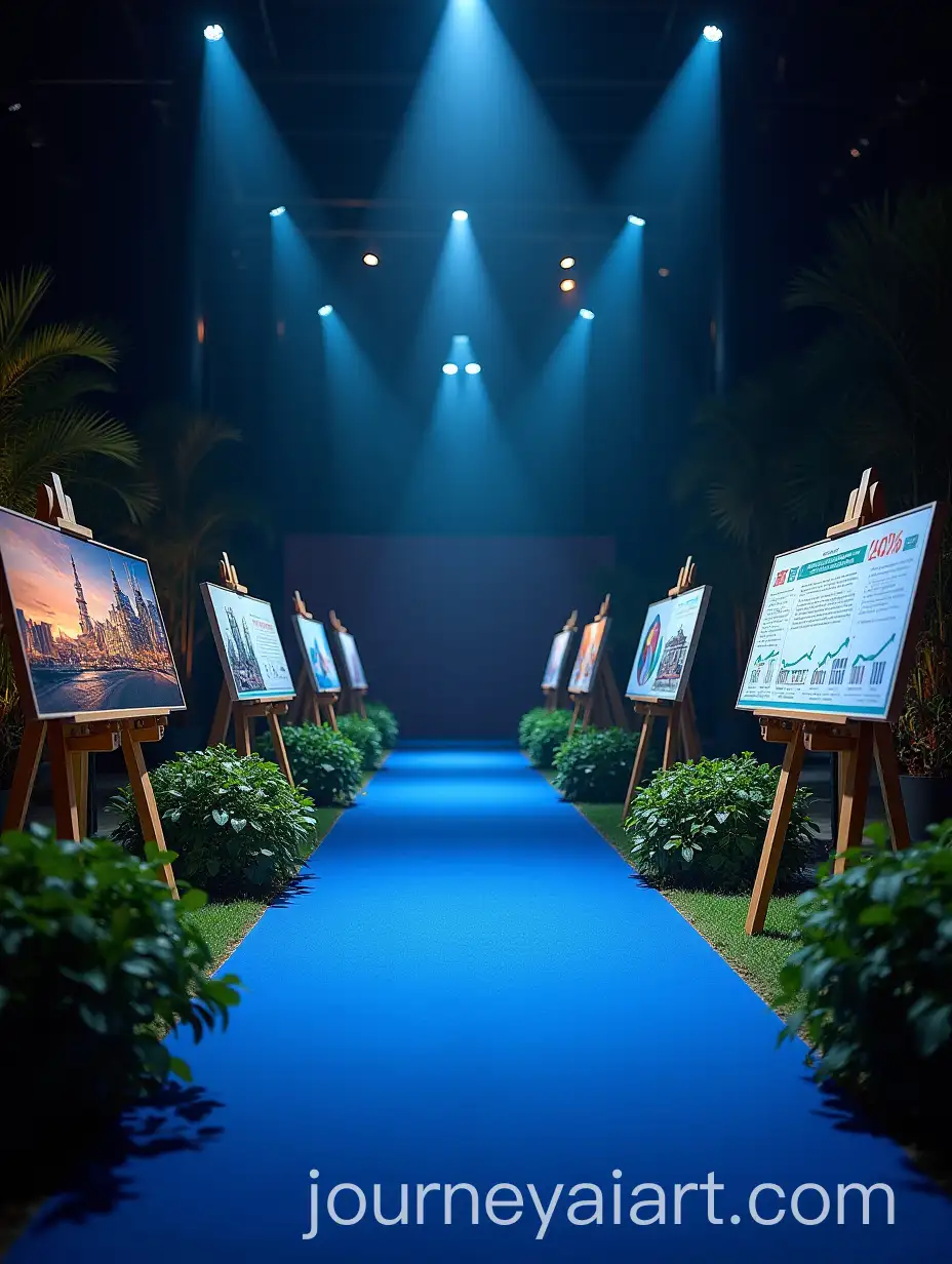 Actors-Representing-Economic-Sectors-at-Blue-Carpet-Event-with-Statistical-Displays