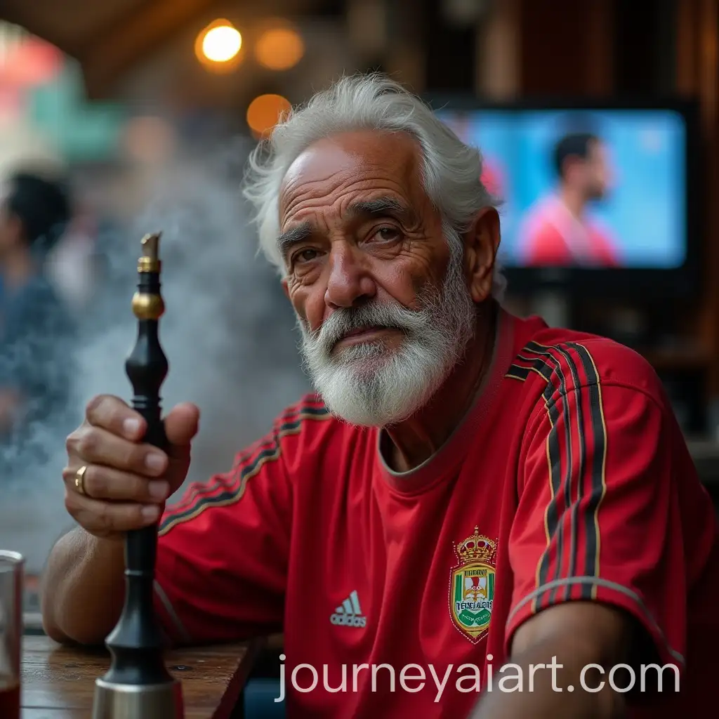 Old-Man-in-AlAhly-Shirt-Enjoying-Shisha-at-Egyptian-CafeAI-Image-Prompt-Expansion-During-FIFA-Club-World-Cup
