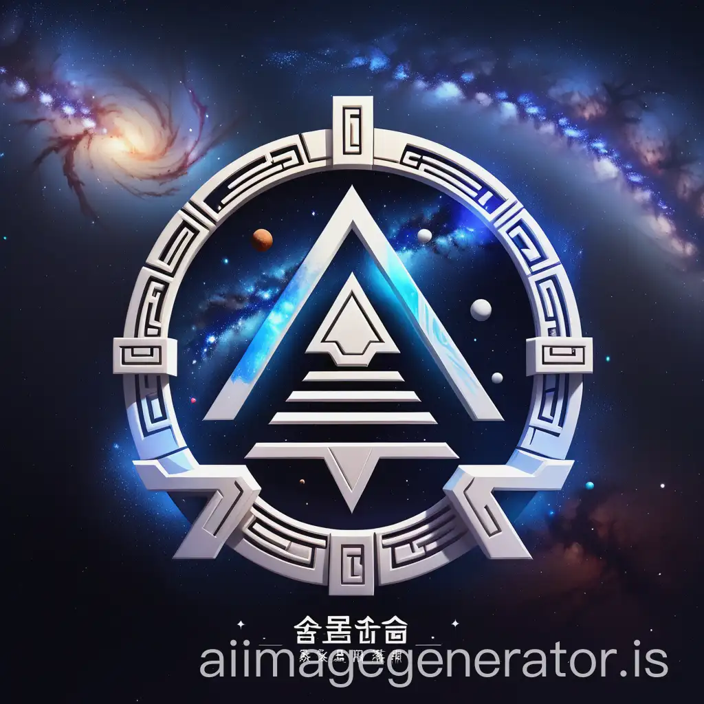 Generate a logo, futuristic technology, galactic milky way, ancient civilization, Chinese font SaiBoChenXing