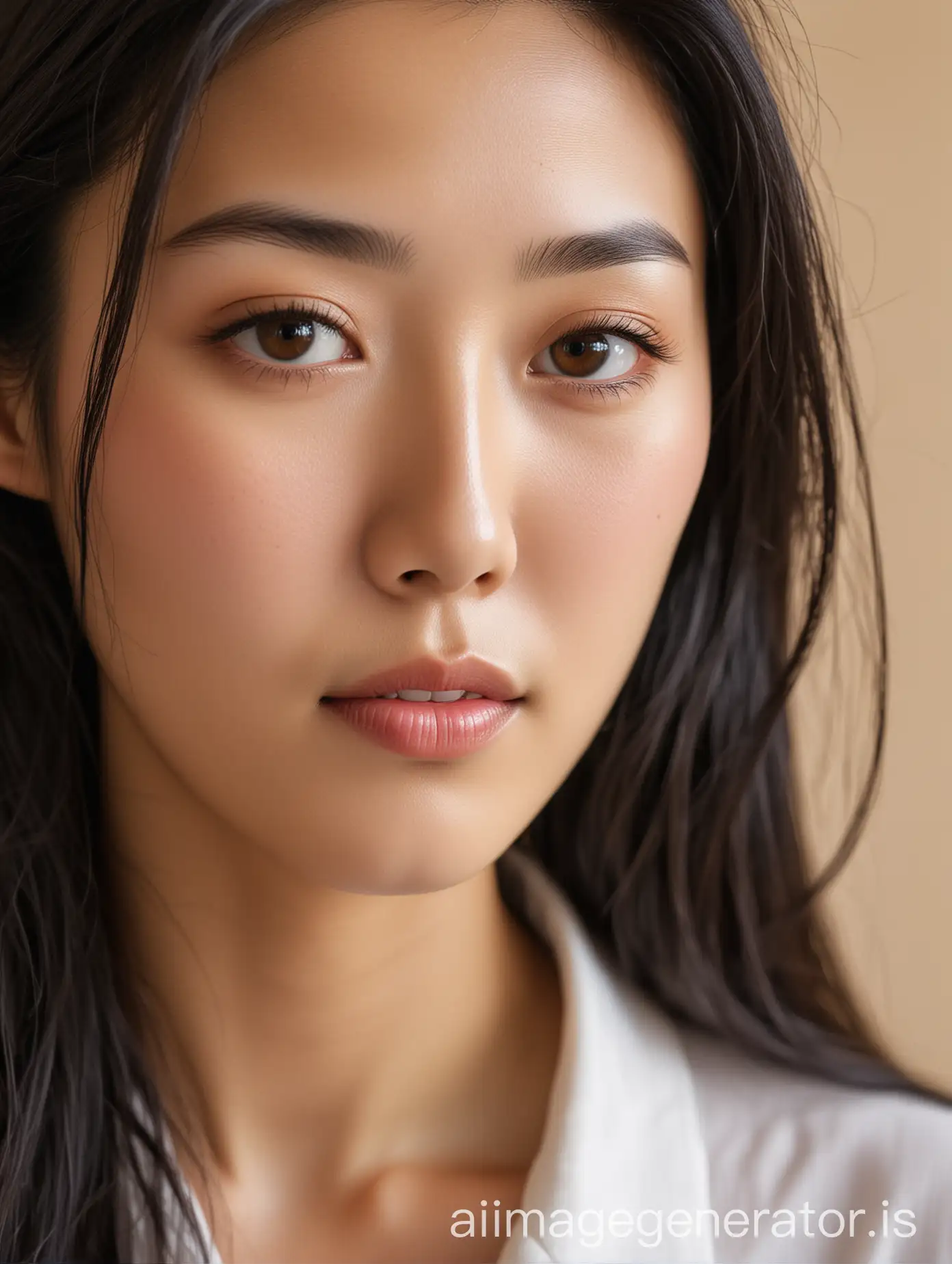 CloseUp-Portrait-of-a-Korean-Woman-Showcasing-Delicate-Features-and-Radiant-Skin