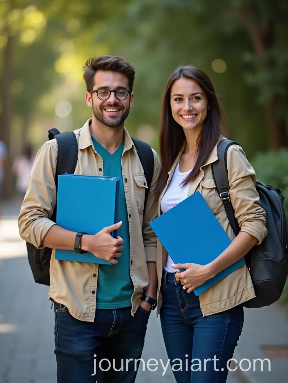 College-Students-Holding-Blue-Books-and-Notebooks-on-Campus