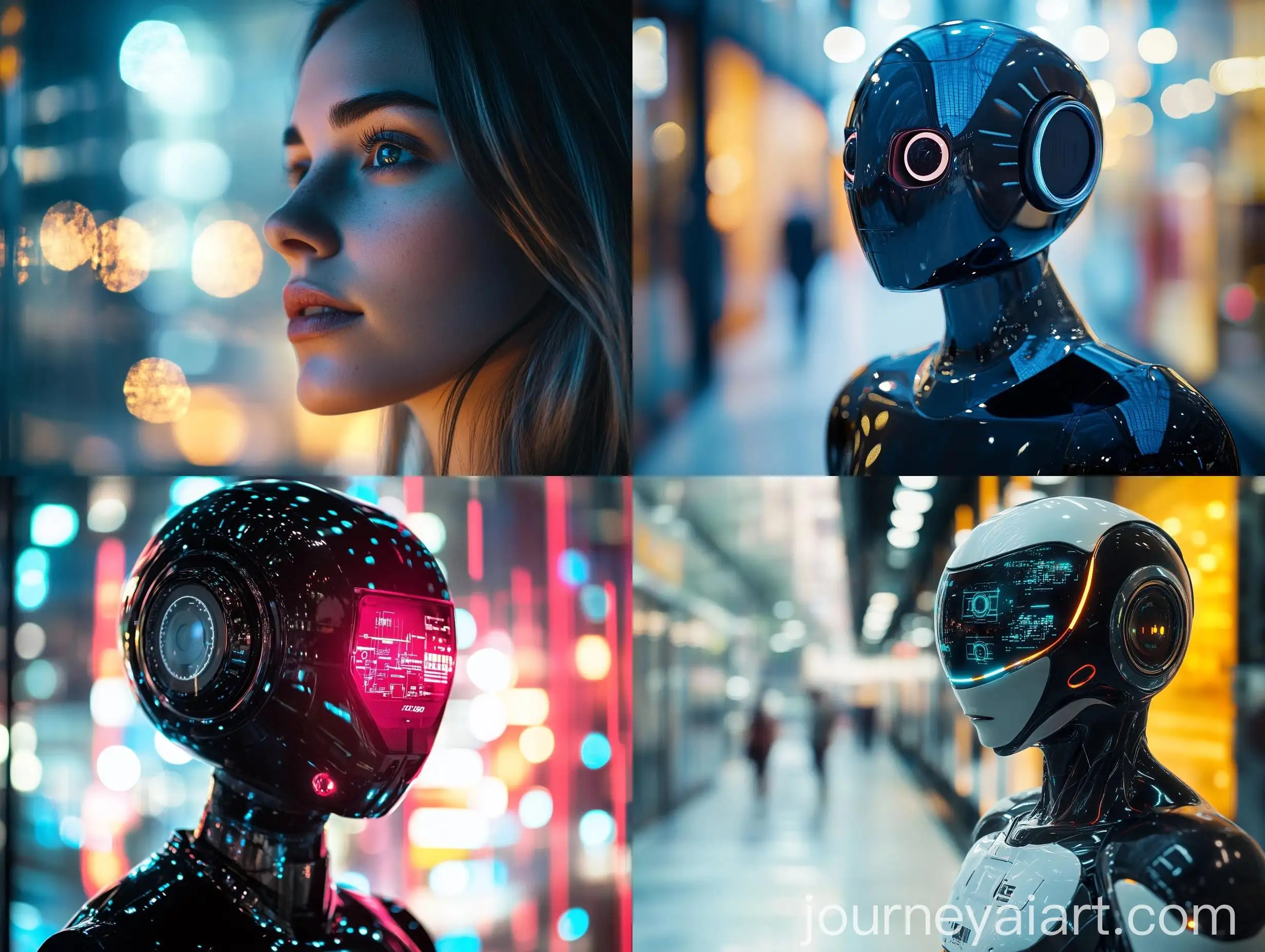 Futuristic-Robot-with-Glare-in-Lenses-and-HighTech-Hacker-Center-Background