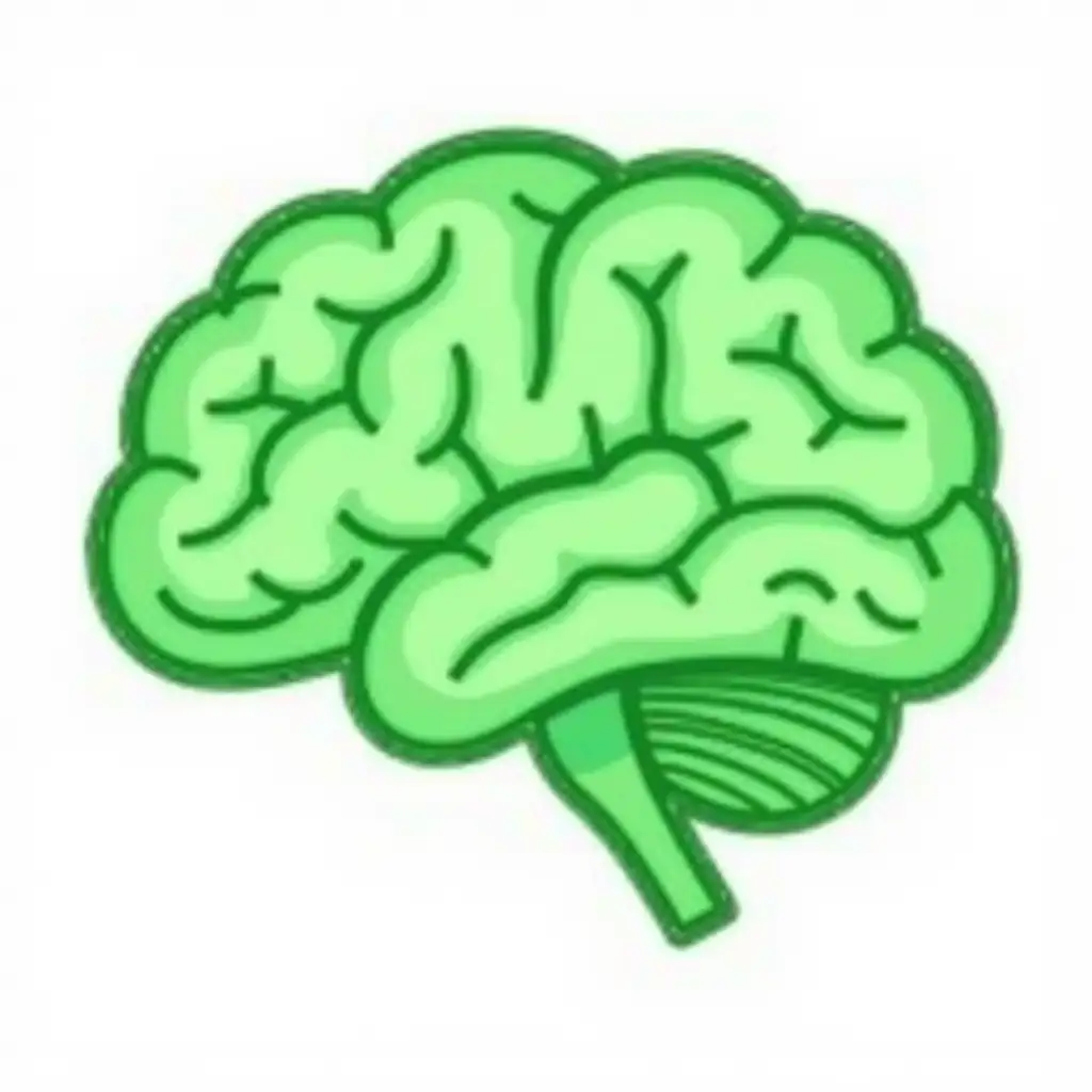 green brain outline doodle, thick and bold lines, cartoon-style, no inner details, no filling, completely hollow, transparent background, PNG format, minimalistic design