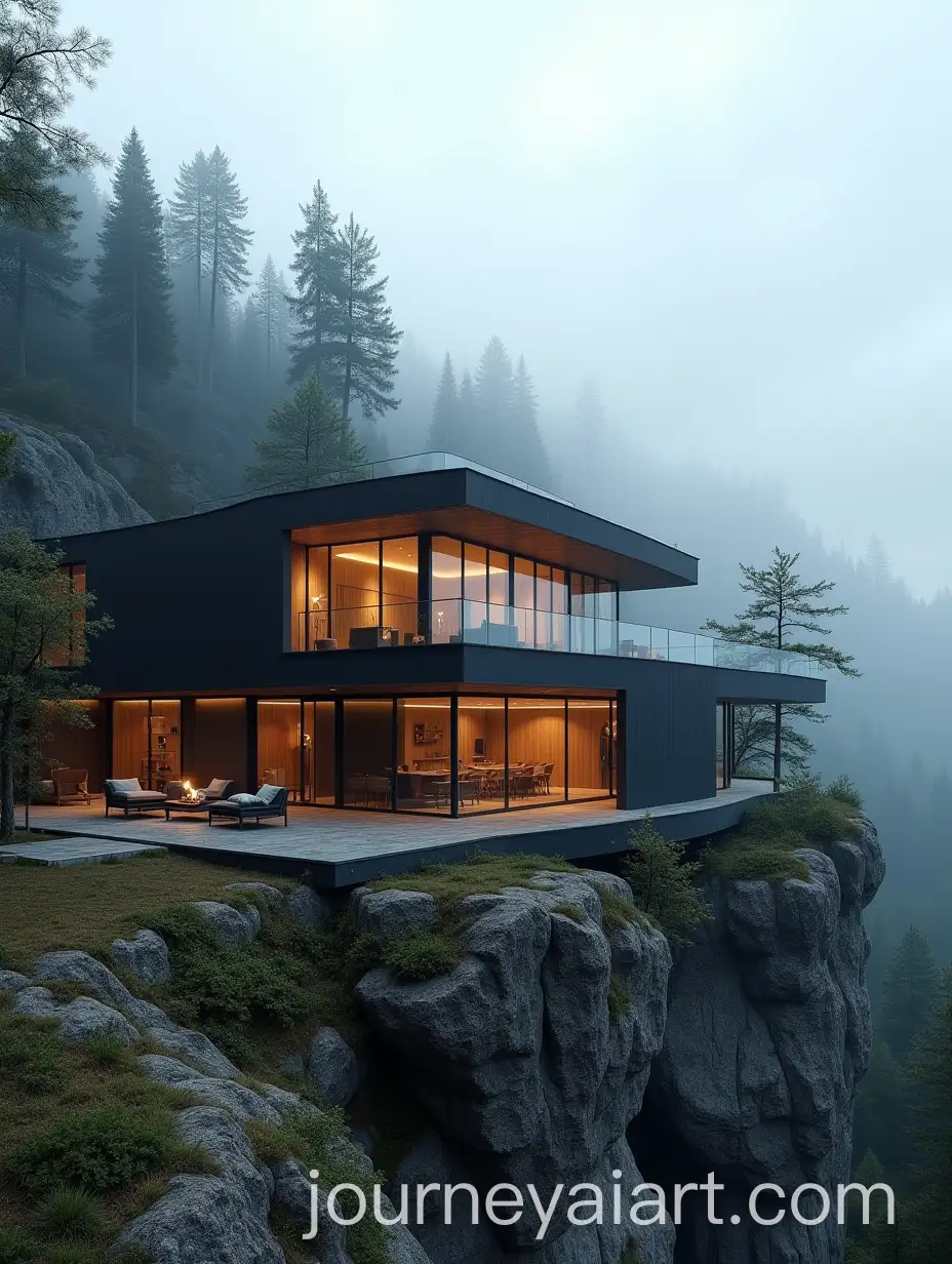 Modern-Curved-Villa-Inspired-by-Photography-Camera-in-Foggy-Mountain-Forest