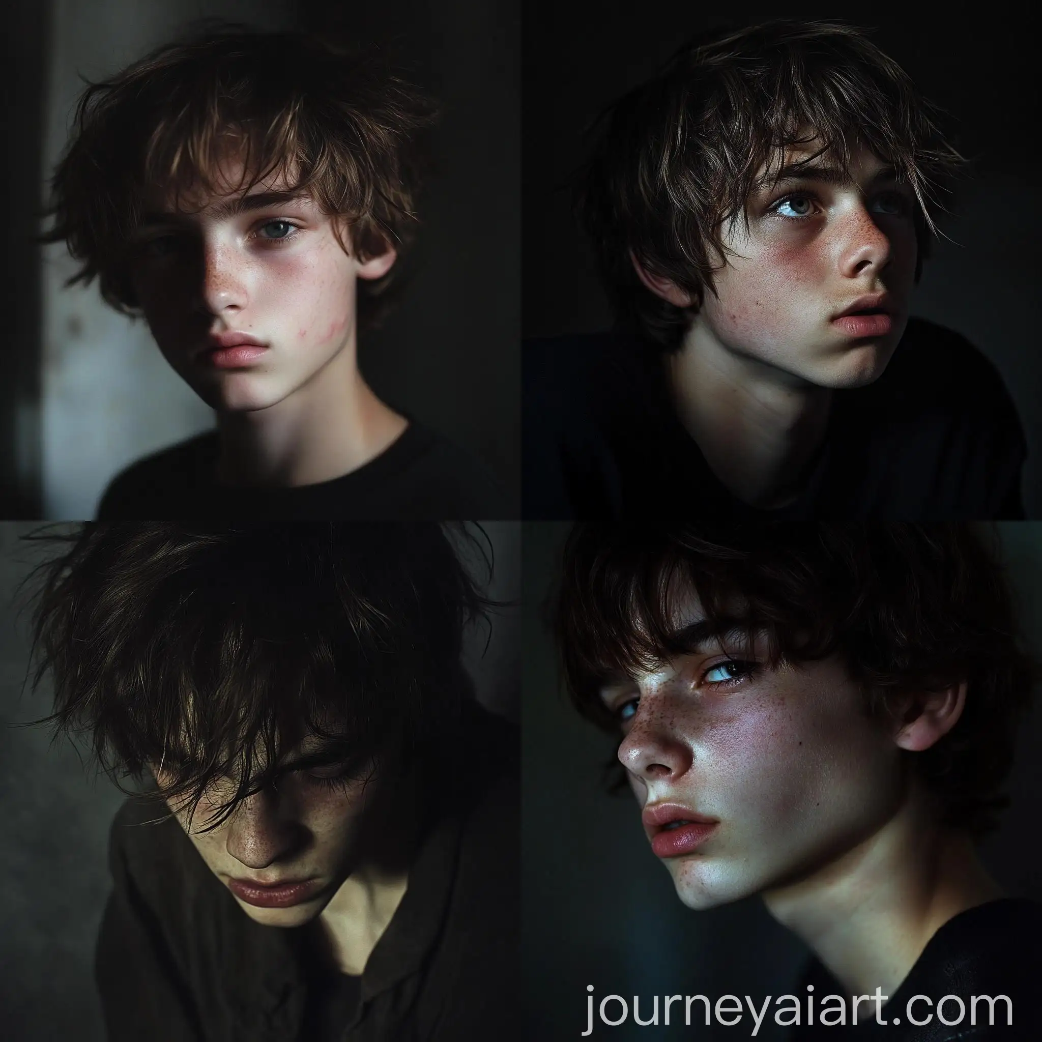 Young-Man-with-Messy-Brown-Hair-in-Distressed-Dark-Room