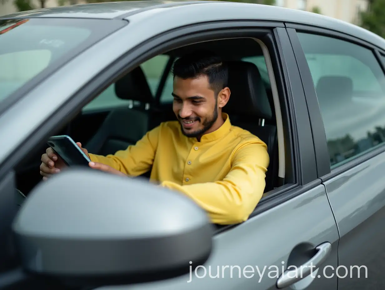 Young-Malay-Man-in-Traditional-Raya-Clothes-Relaxing-in-Car-with-Open-Hood