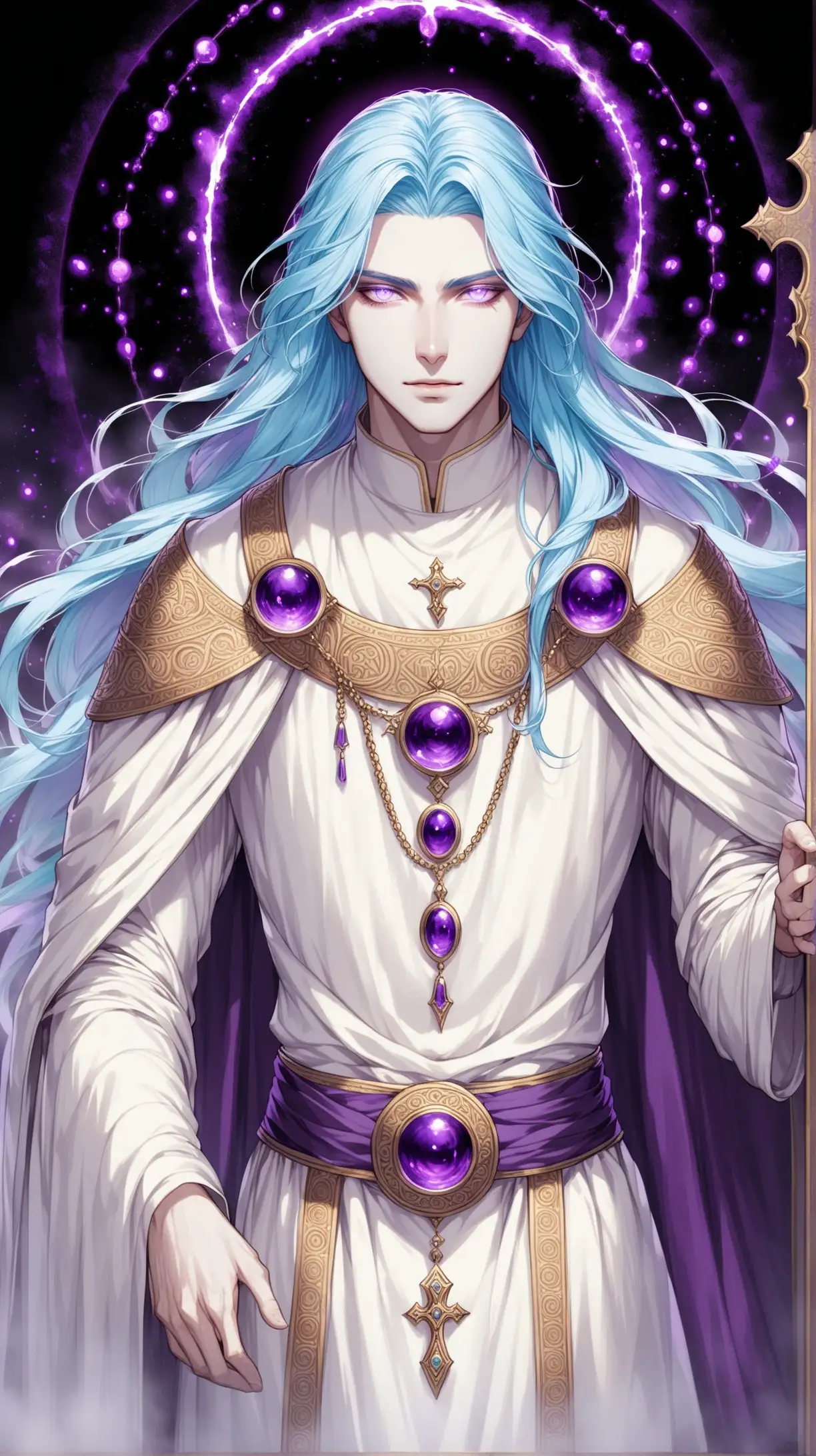 Pale Man with Long Blue Hair and Amethyst Eyes