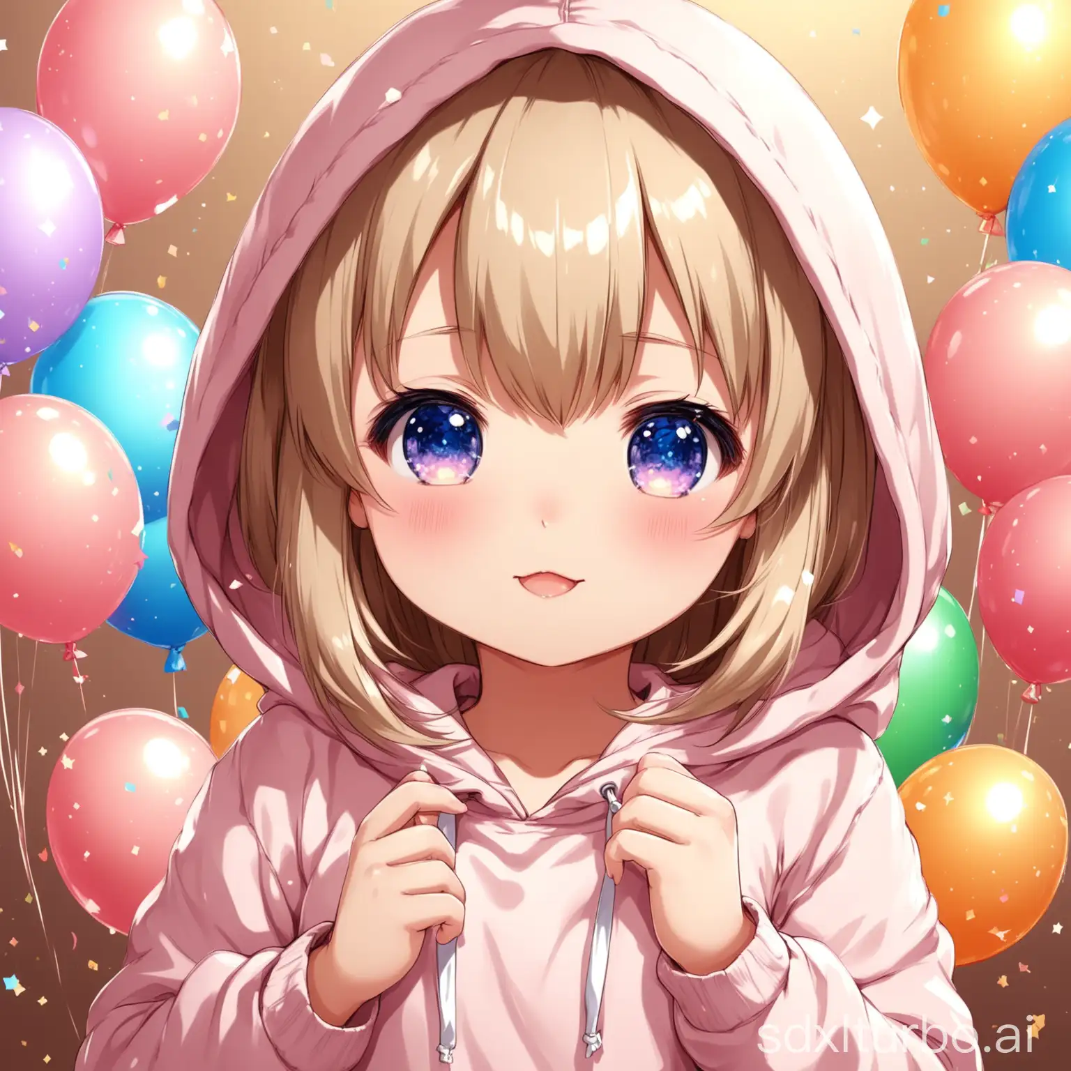 High quality, cute loli girl, wearing a hoodie for celebration