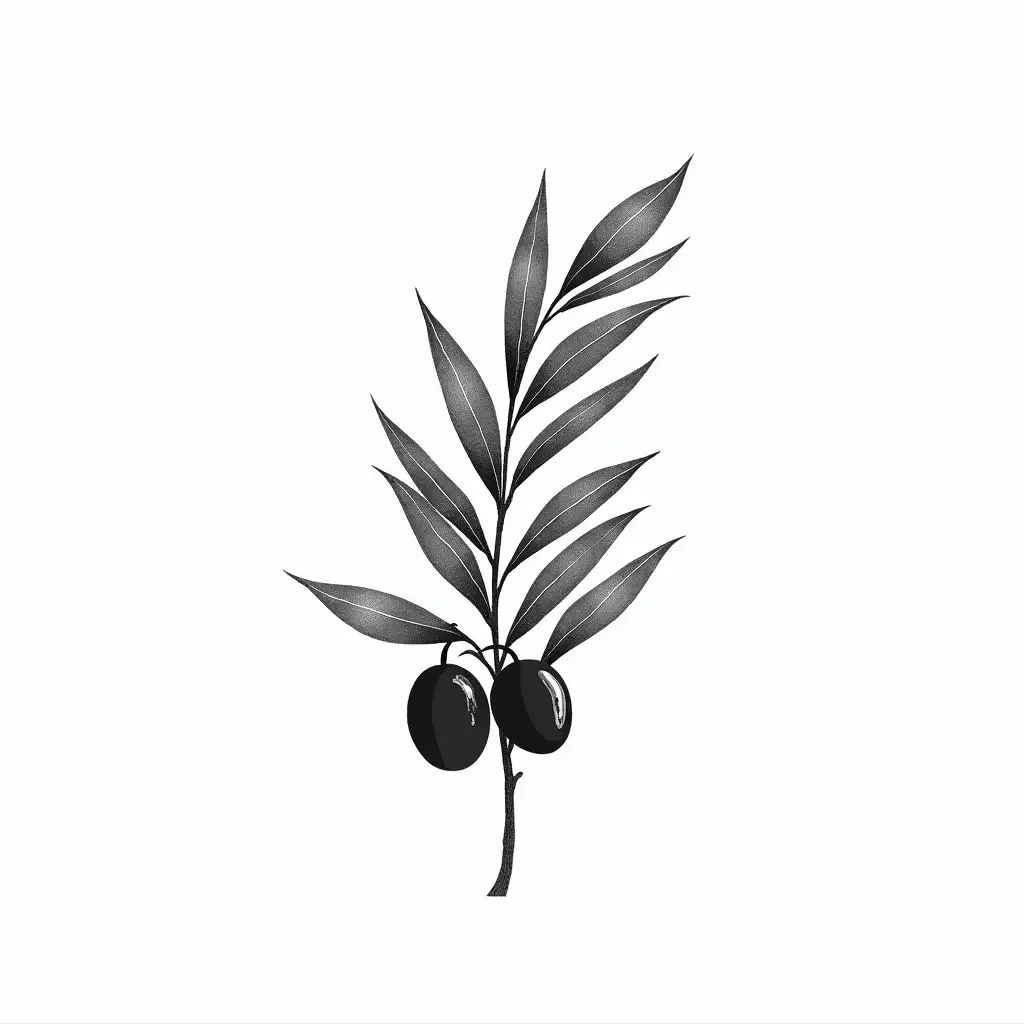 Black-and-White-Olive-Tree-Twig-with-Pointillism-Effect