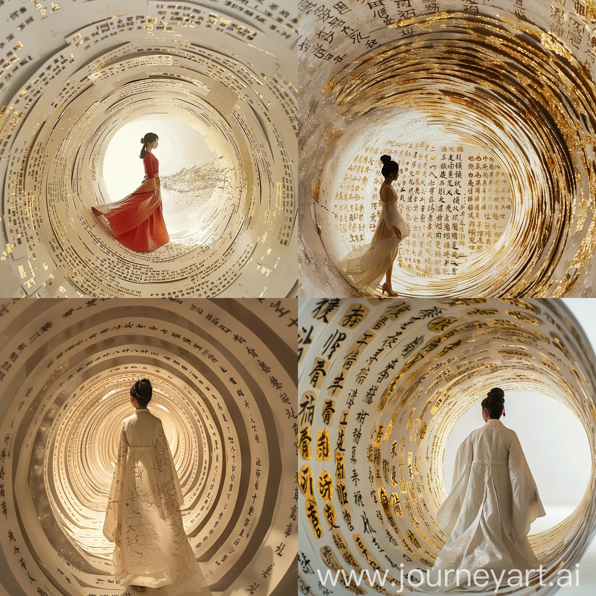 Ancient-Chinese-Hanfu-Woman-in-Calligraphy-Tunnel