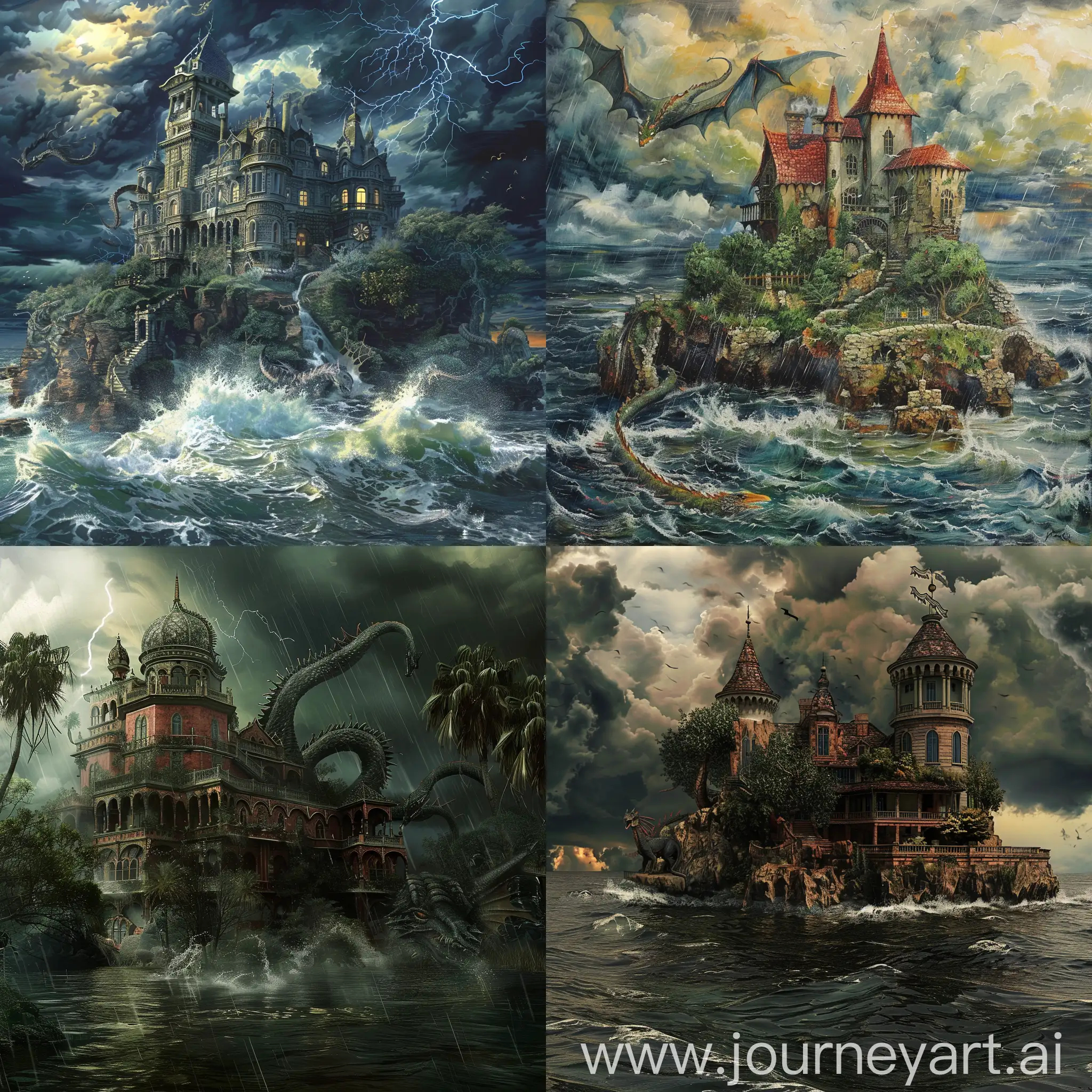 Island-Mansion-in-Stormy-Weather-with-Dragon