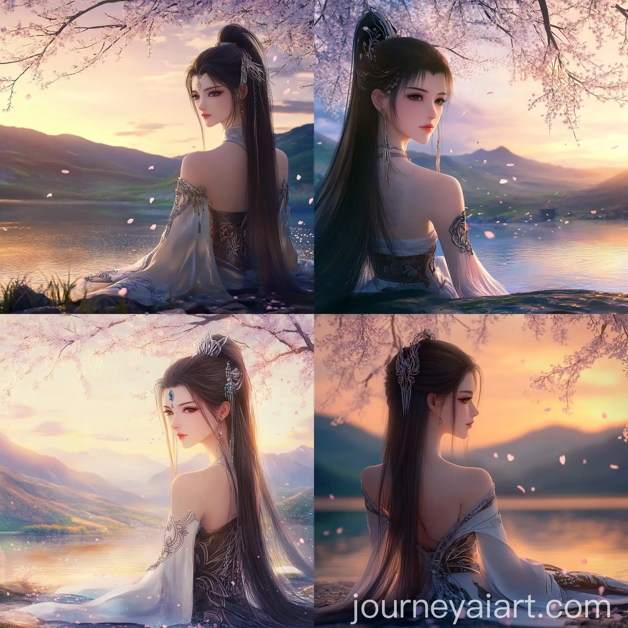 Graceful-Woman-in-Kimono-under-Cherry-Blossom-Tree-at-Sunset