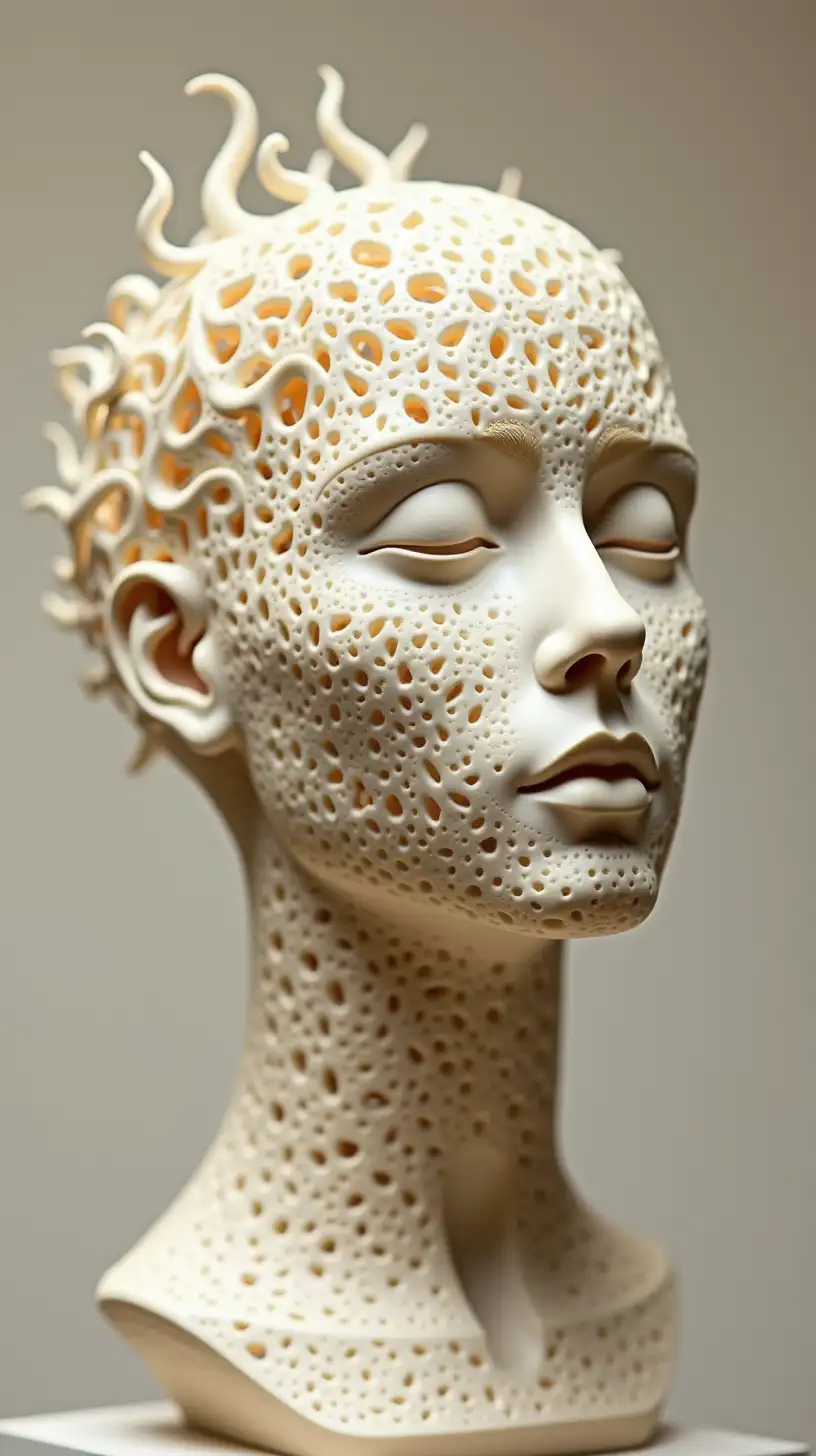 Intricate Ivory Abstract Human Head Sculpture with Ethereal Divination Art