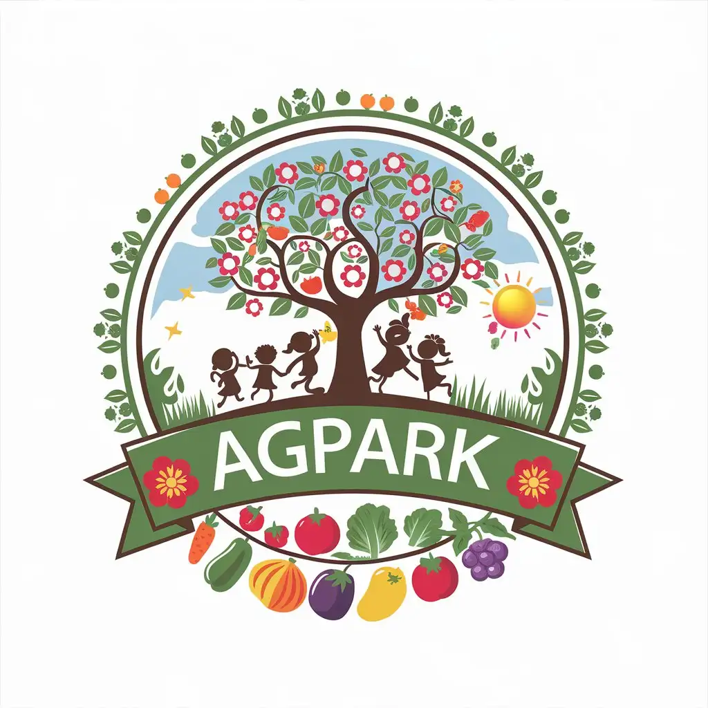 LOGO-Design-for-Agpark-A-Vibrant-Vector-Logo-Featuring-Children-Flowers-and-Vegetables