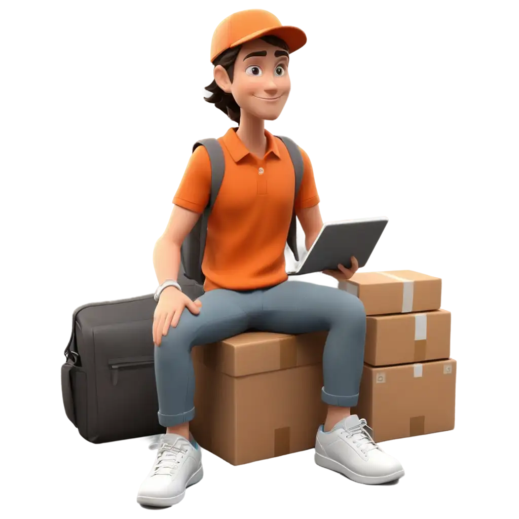 3D-Animated-PNG-Image-of-a-Courier-Packing-Items-into-a-Box-with-Modern-Uniform-and-Realistic-Proportions