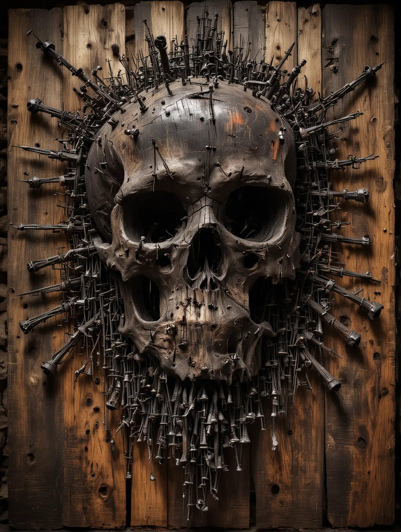 Sinister-Screaming-Skull-Constructed-from-Charcoal-and-Rusty-Nails