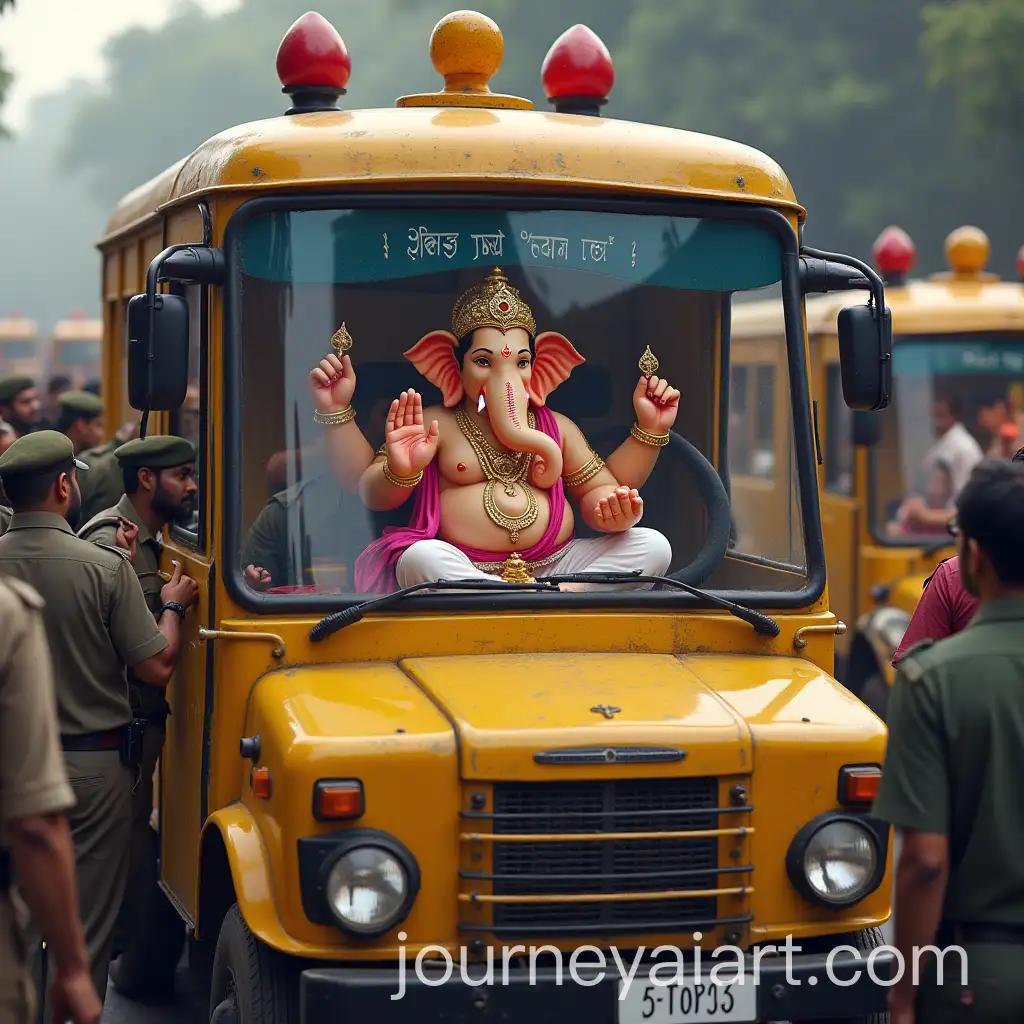 Lord-Ganesh-in-Karnataka-Police-Van-with-People-and-Police-Surrounded