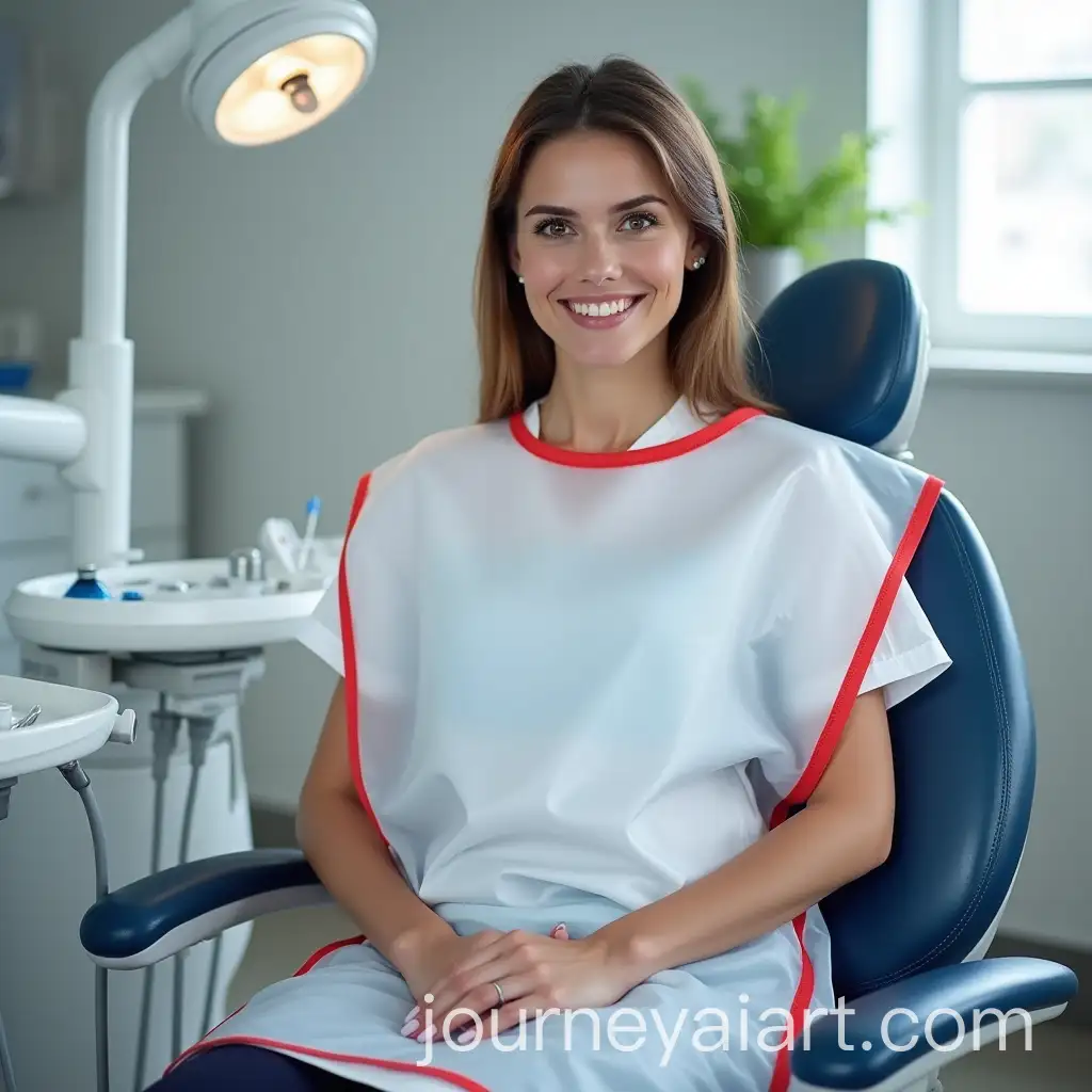 Woman-in-Dentists-Chair-Wearing-Transparent-PVC-Bib-with-Red-Edges