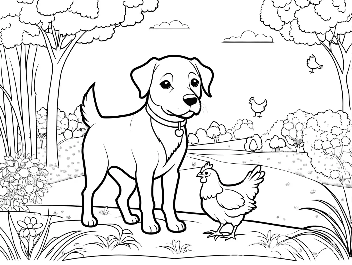 Playful-Dog-and-Chicken-Coloring-Page