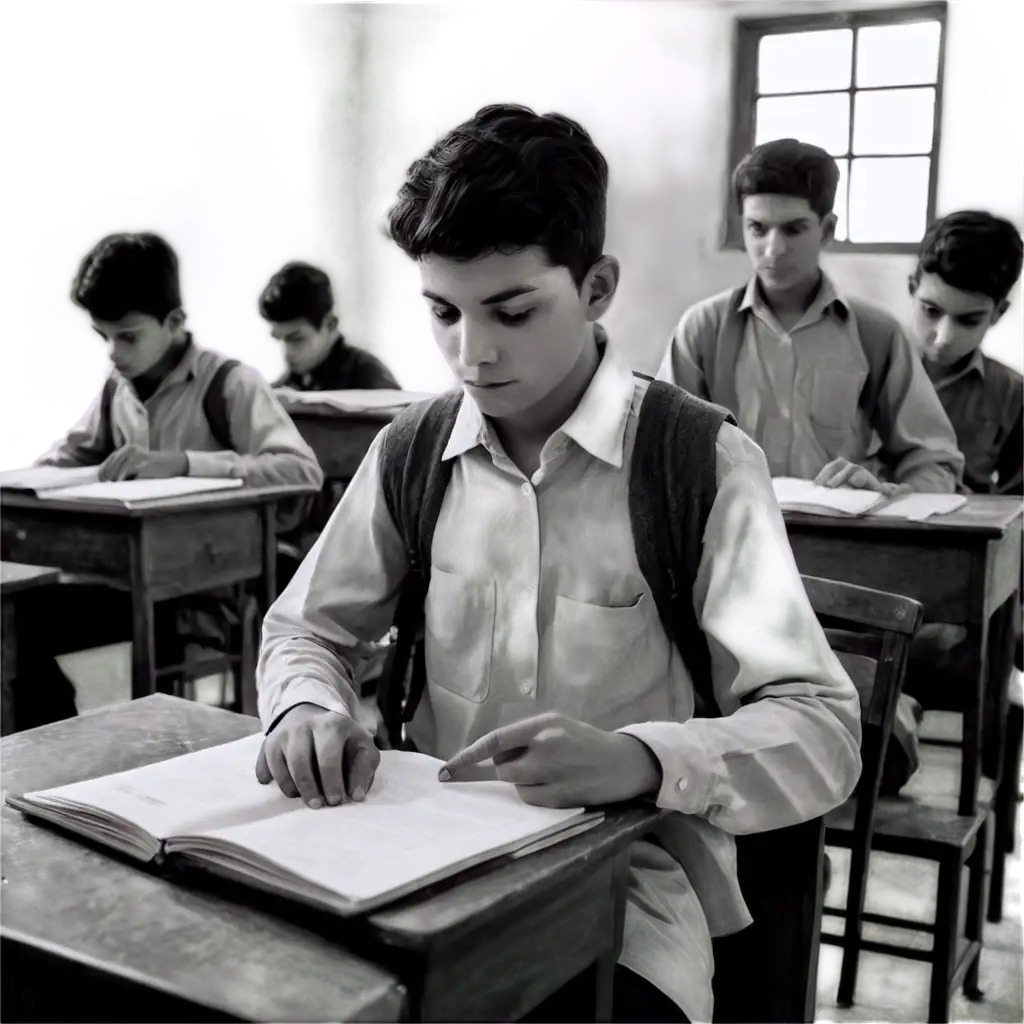 HighQuality-PNG-of-a-Pakistani-Classroom-Scene-Featuring-an-18YearOld-Boy-Reading-His-Annual-Examination-Paper