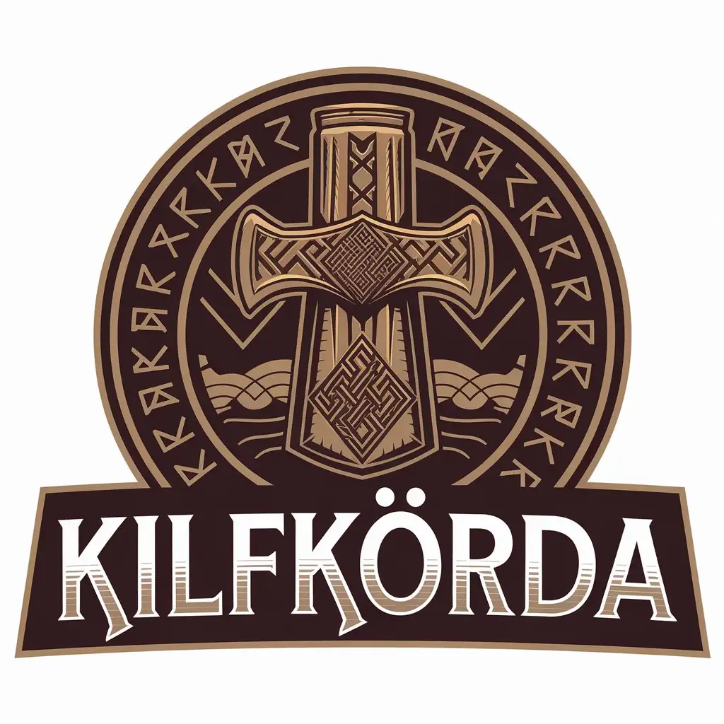 LOGO Design for KilfKorda Viking Style Beer Logo with Hammer Runes and Clear Background