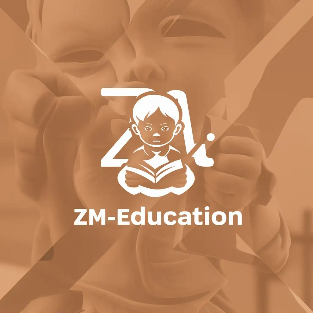 a logo design,with the text "zm-education", main symbol:a small child chase dream thirsty knowledge of,Moderate,clear background