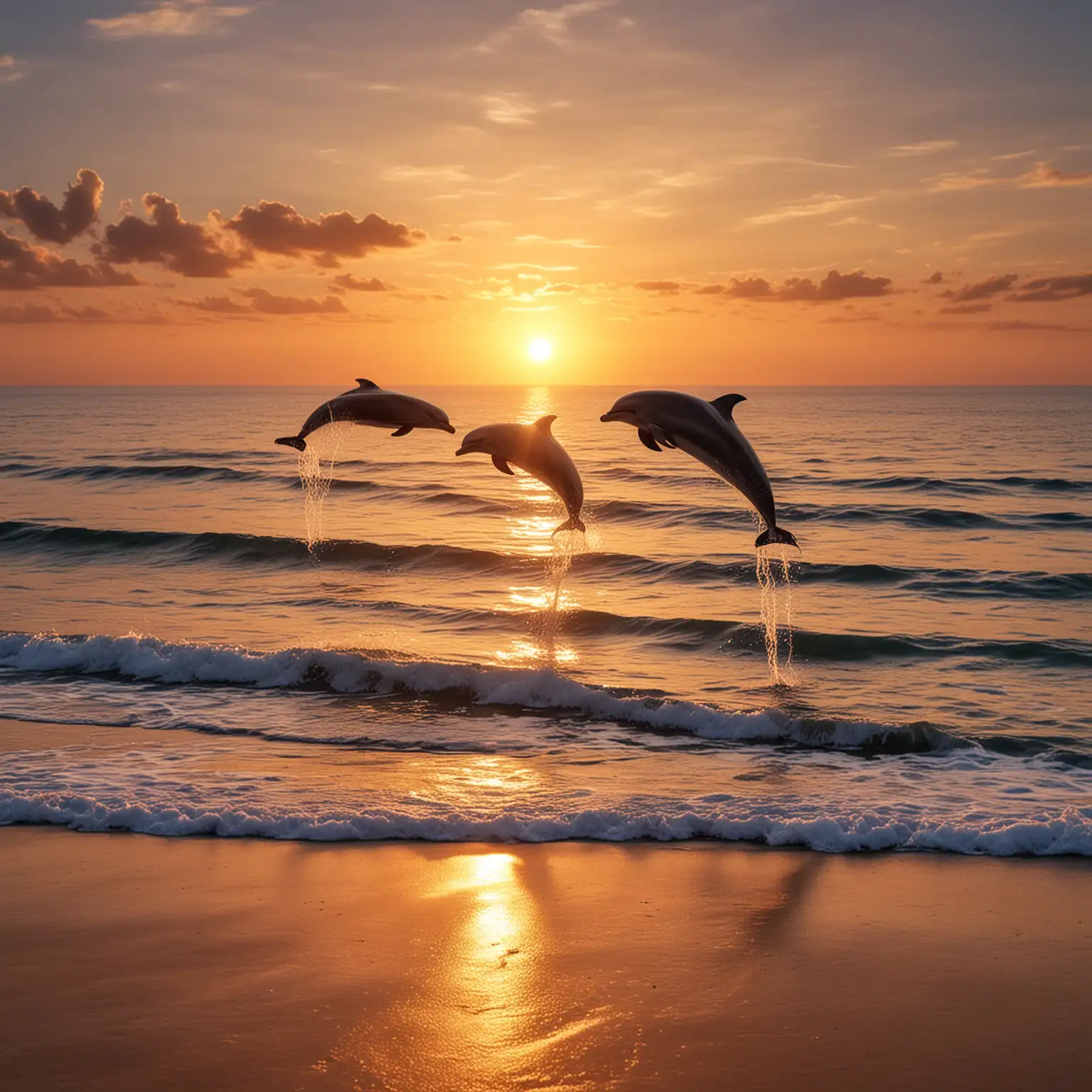 Family-Admiring-Evening-Sunset-by-the-Sea-with-Dolphins