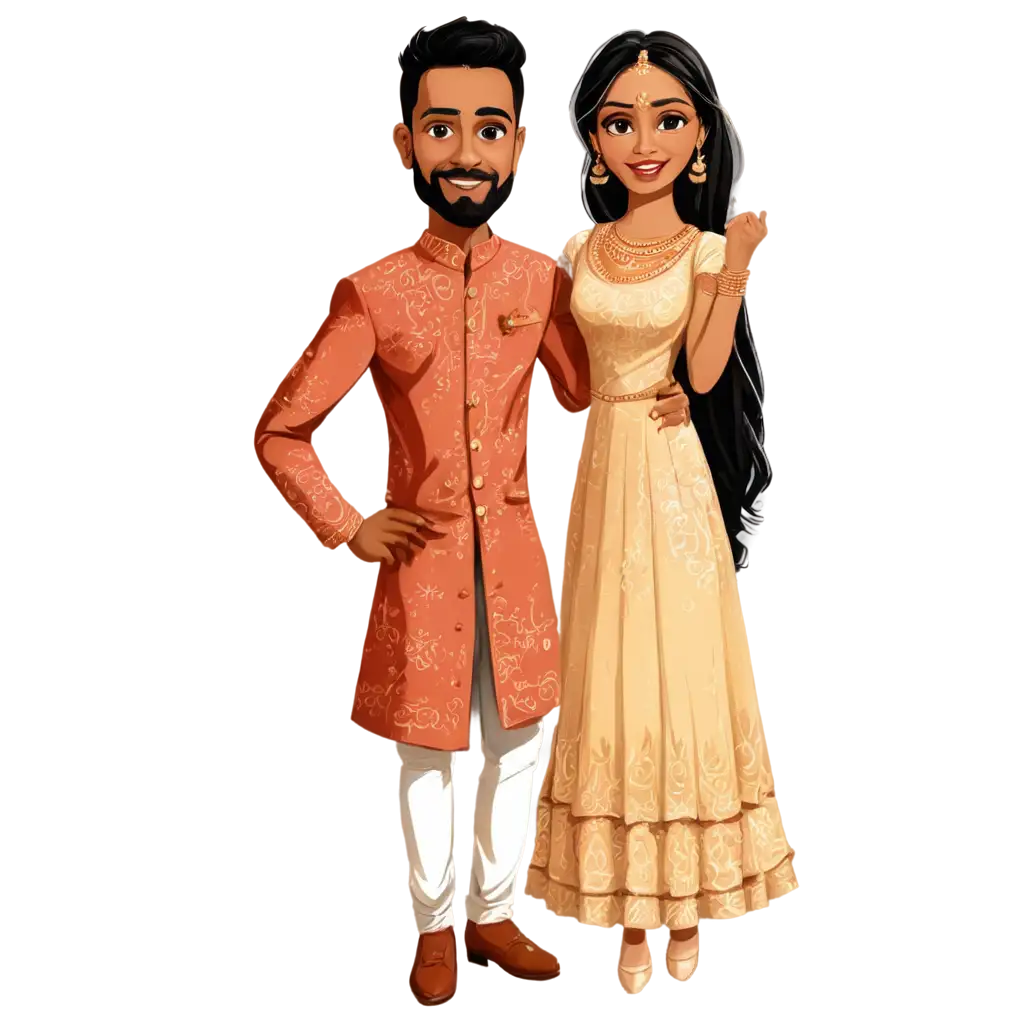 Caricature-of-an-Indian-Wedding-Couple-HighQuality-PNG-Image-for-Vibrant-Celebrations