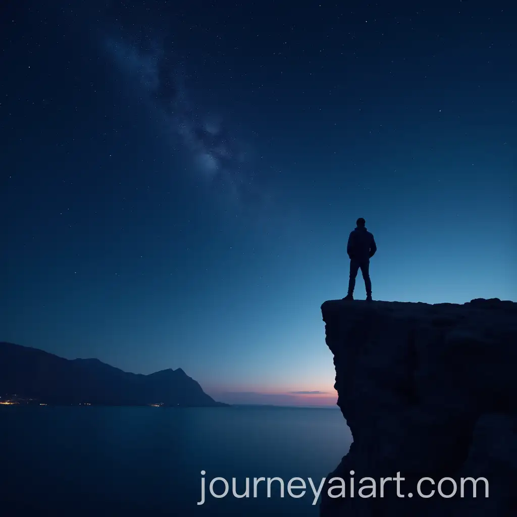 Man-Standing-on-Cliff-Under-Starry-Night-Sky