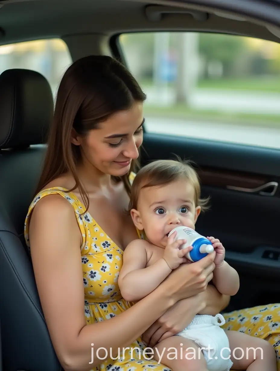 Iranian-Mother-Feeding-Baby-Boy-in-Car-Passenger-Seat