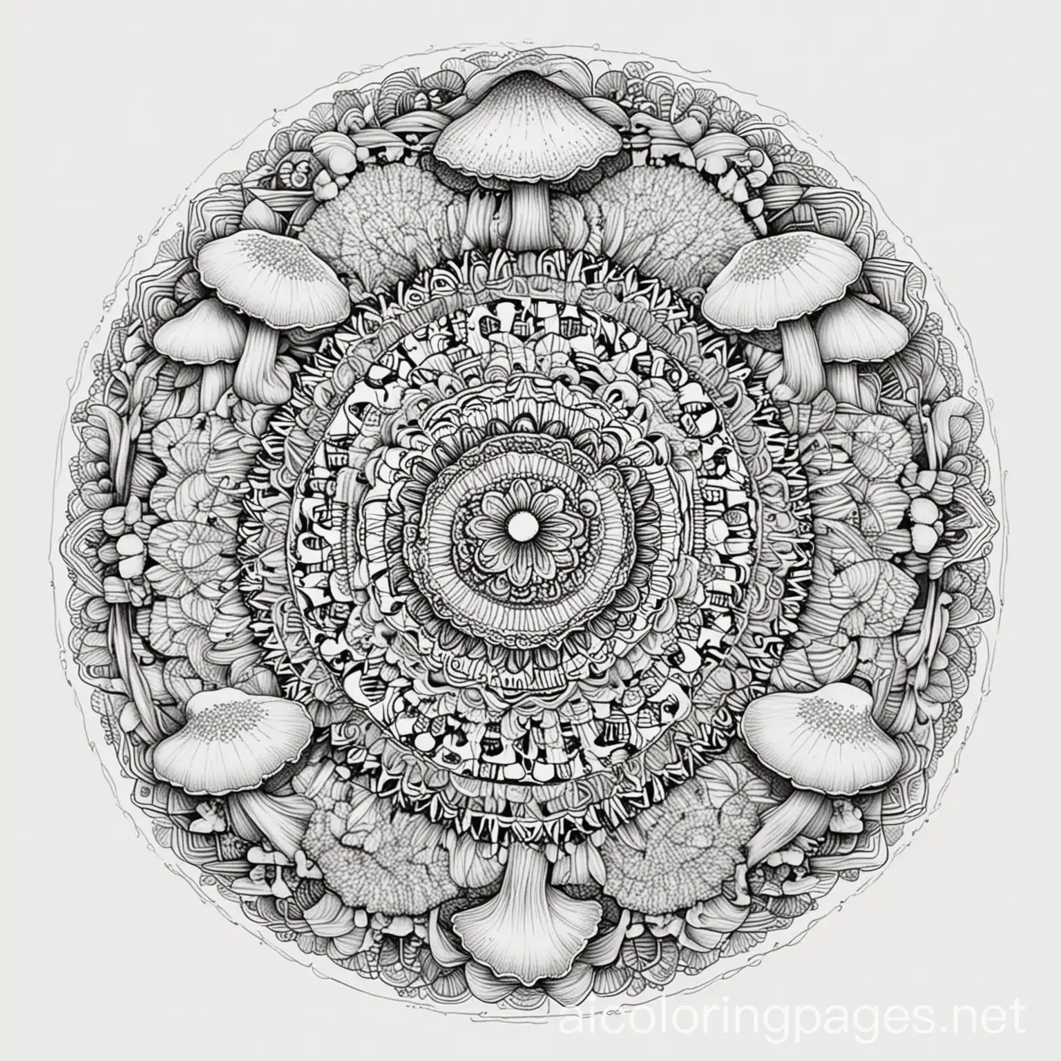 Mushroom-Mandala-Coloring-Page-Simple-Black-and-White-Design-for-Easy-Coloring