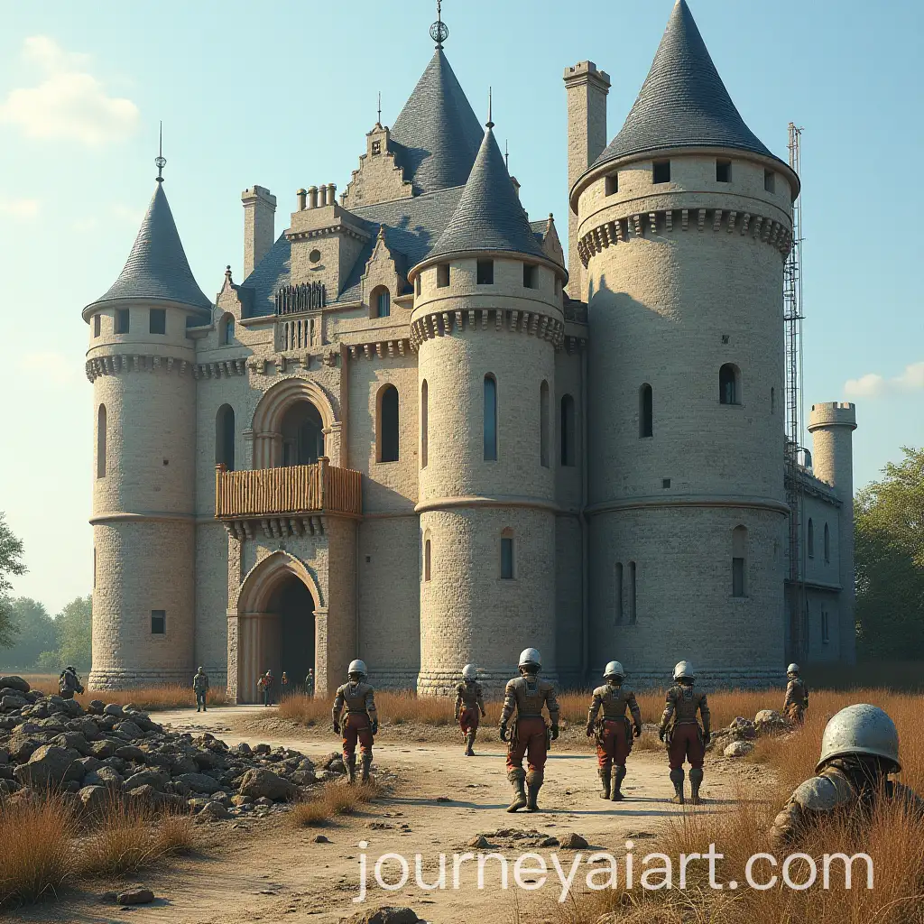 Medieval-Castle-Under-Construction-with-Robot-Workers