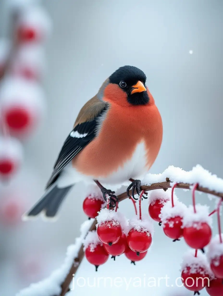 Bullfinch-Perched-on-Frosty-Currant-Branches-in-Winter-Wonderland