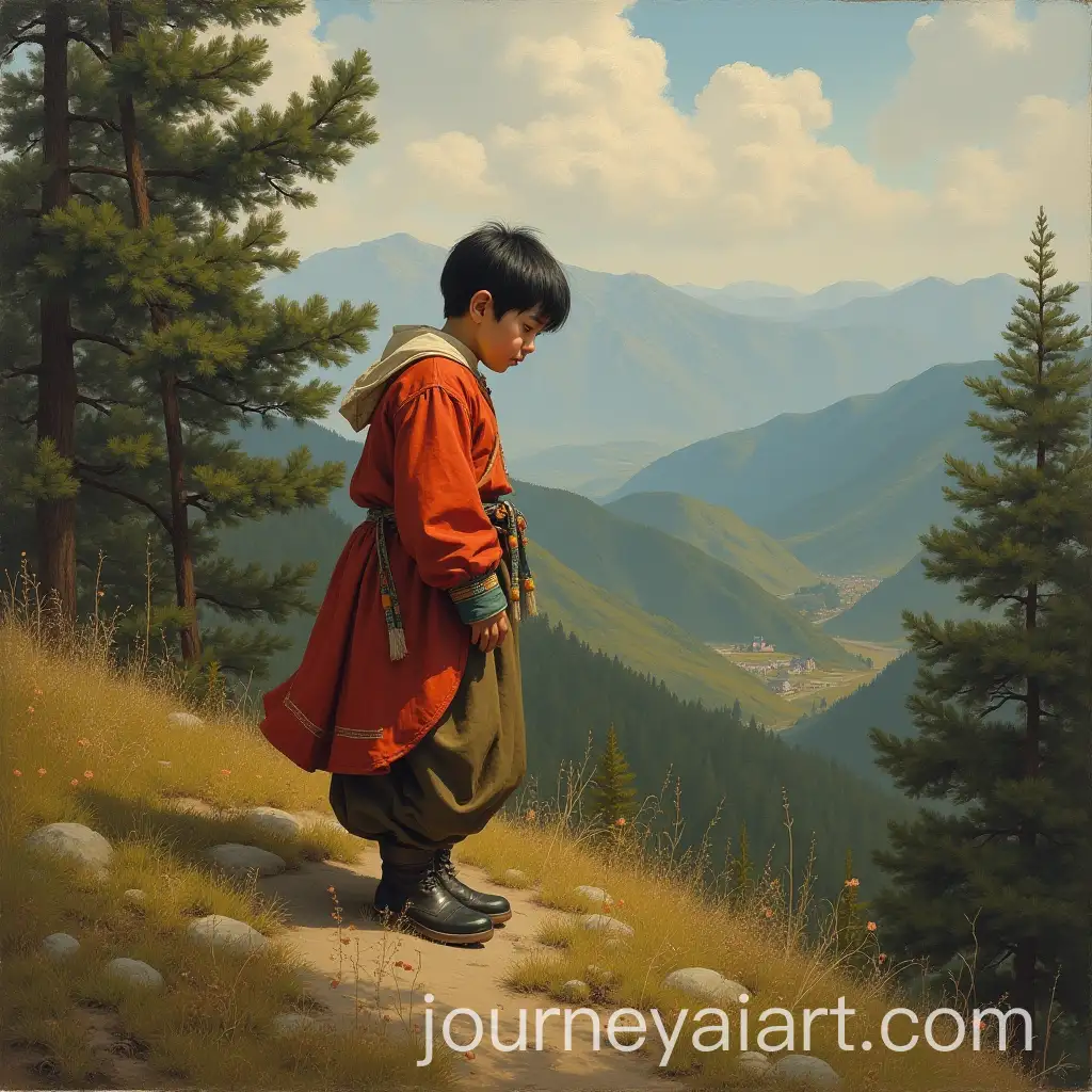 Georgian-Boy-in-Traditional-Costume-CryAI-Image-Prompt-Expansioning-on-a-Hill-Surrounded-by-Fir-Trees