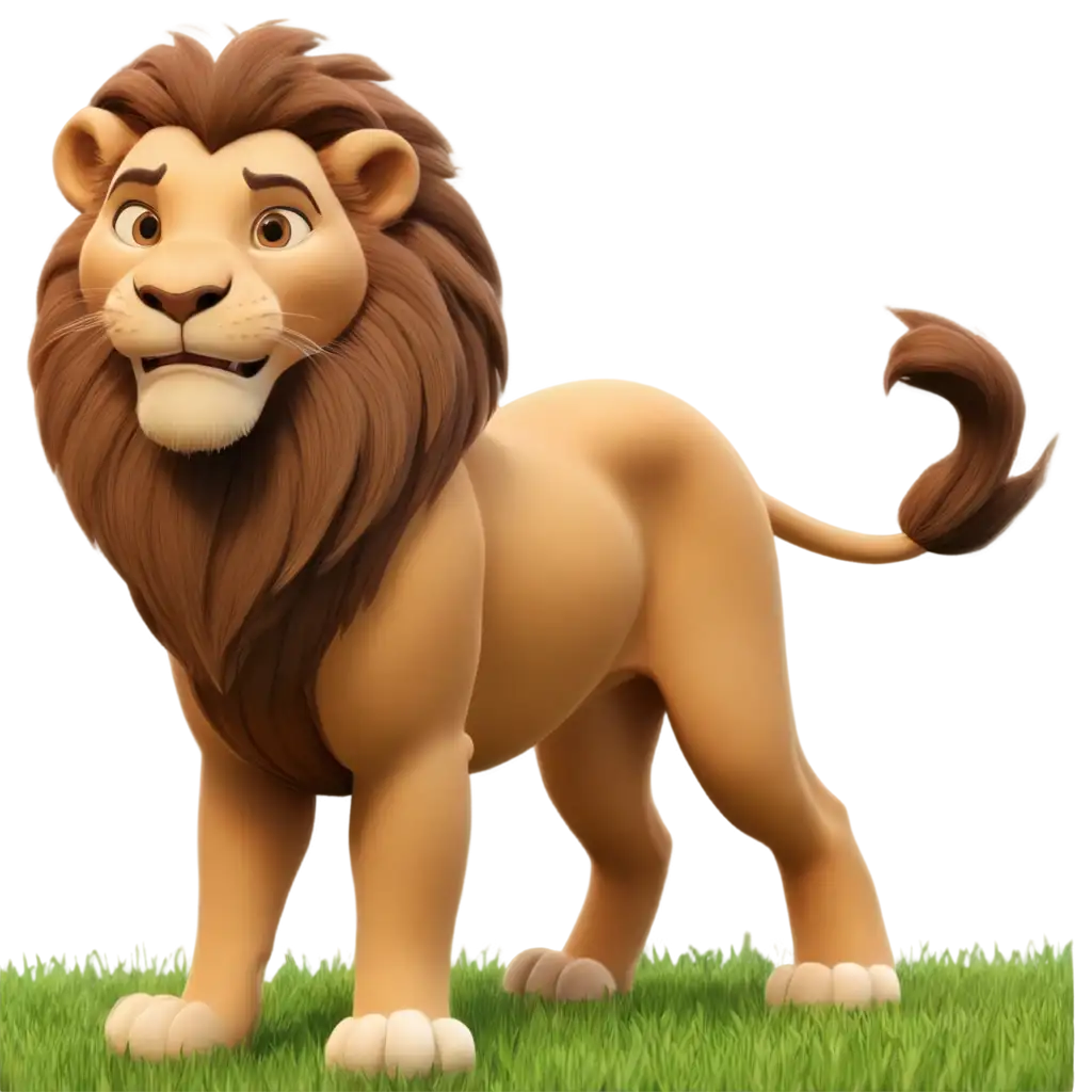 Animated-Lion-Standing-in-Grass-PNG-HighQuality-Image-for-Digital-Use