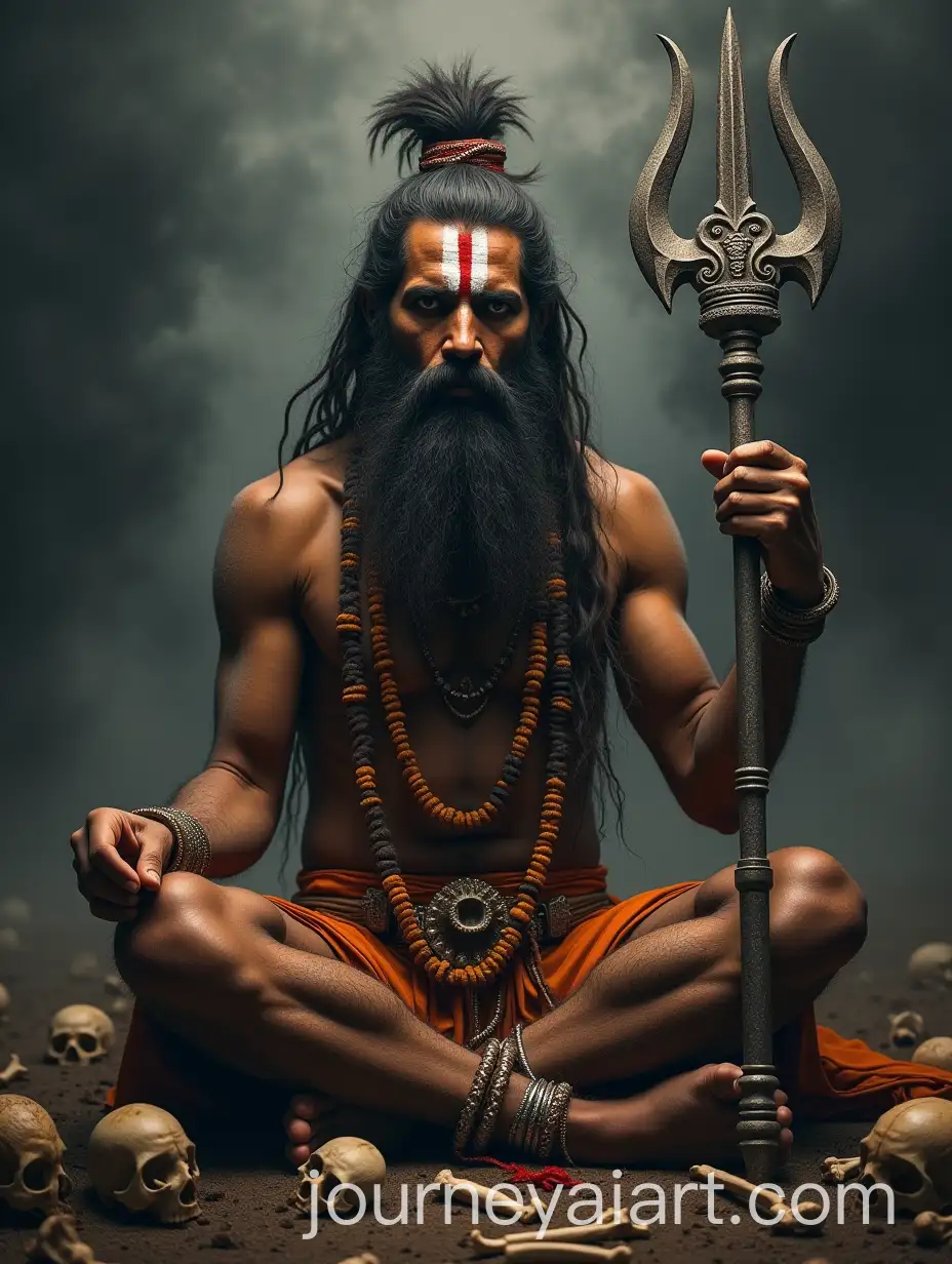 Aghori-Sadhu-Meditating-with-Trishul-and-Sacred-Symbols